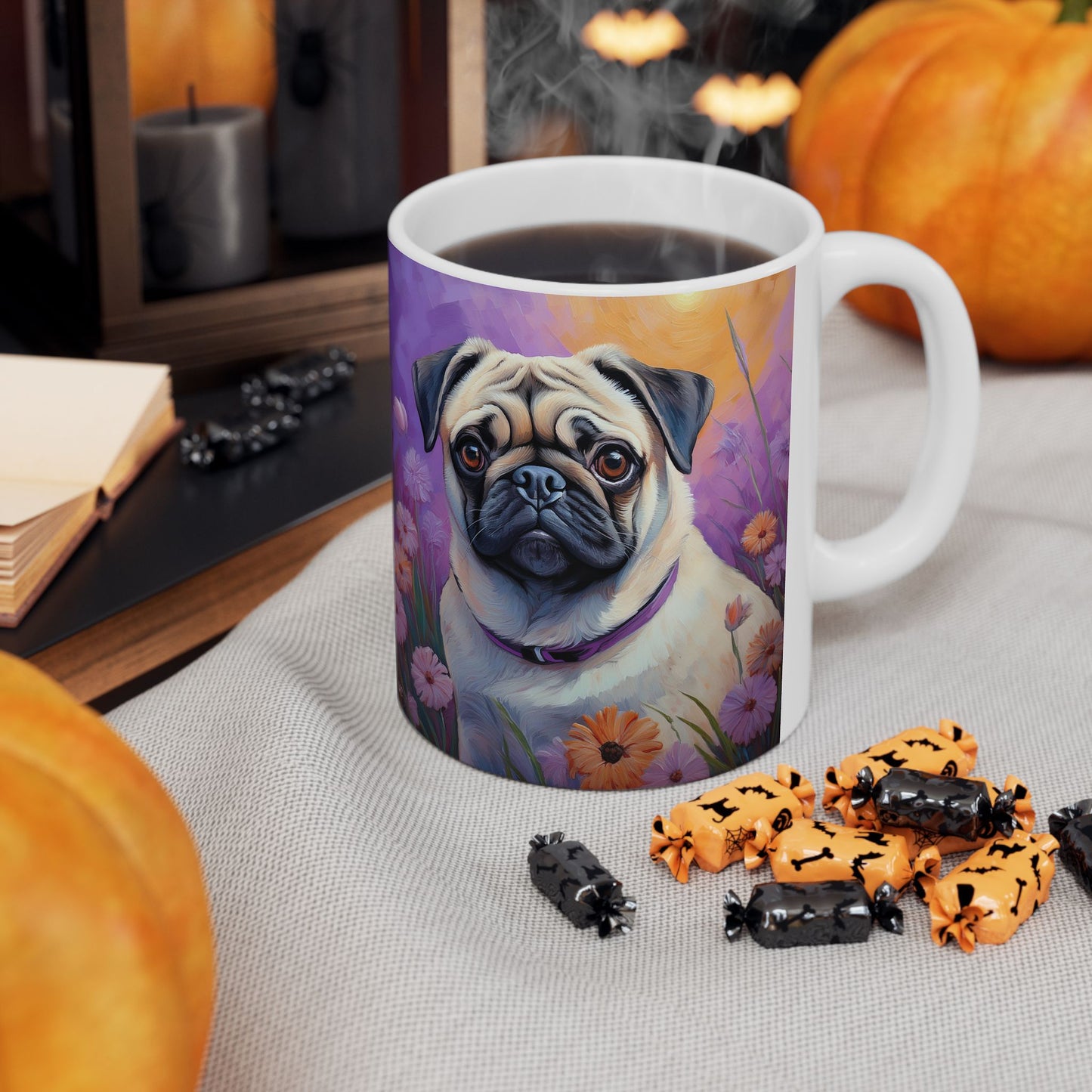 Pug - White Ceramic Mug - A Snuggle Buddy for Your Sips