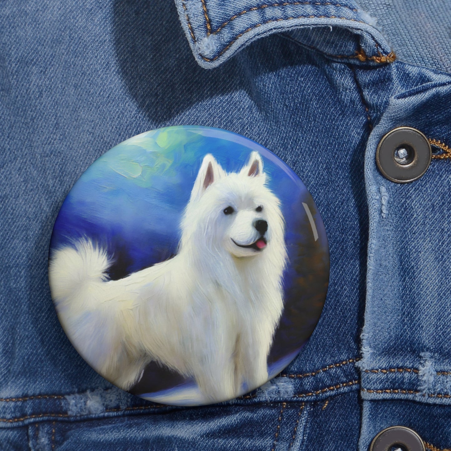 American Eskimo Dog Metal Pinback Buttons