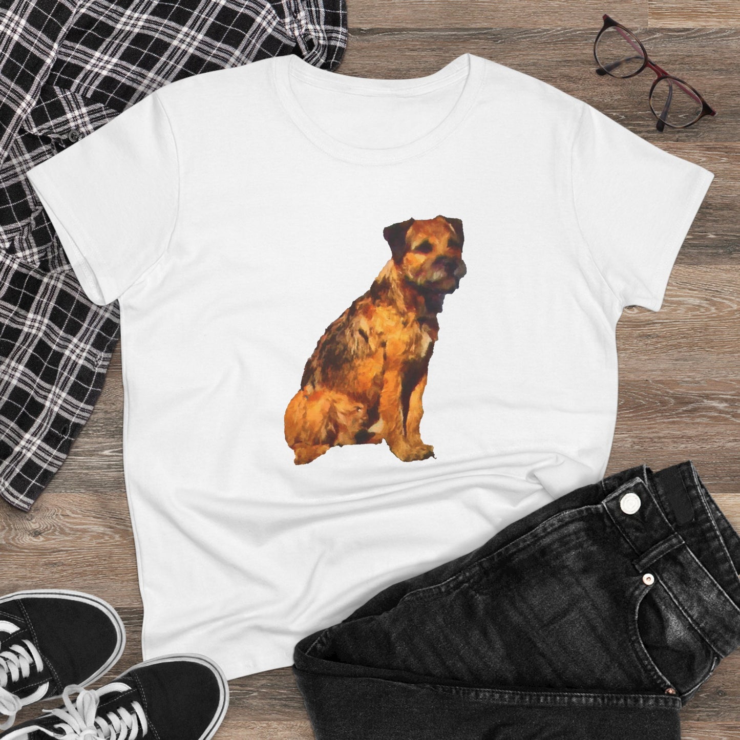Charming Border Terrier 'Andrew' Women's Midweight Cotton Tee
