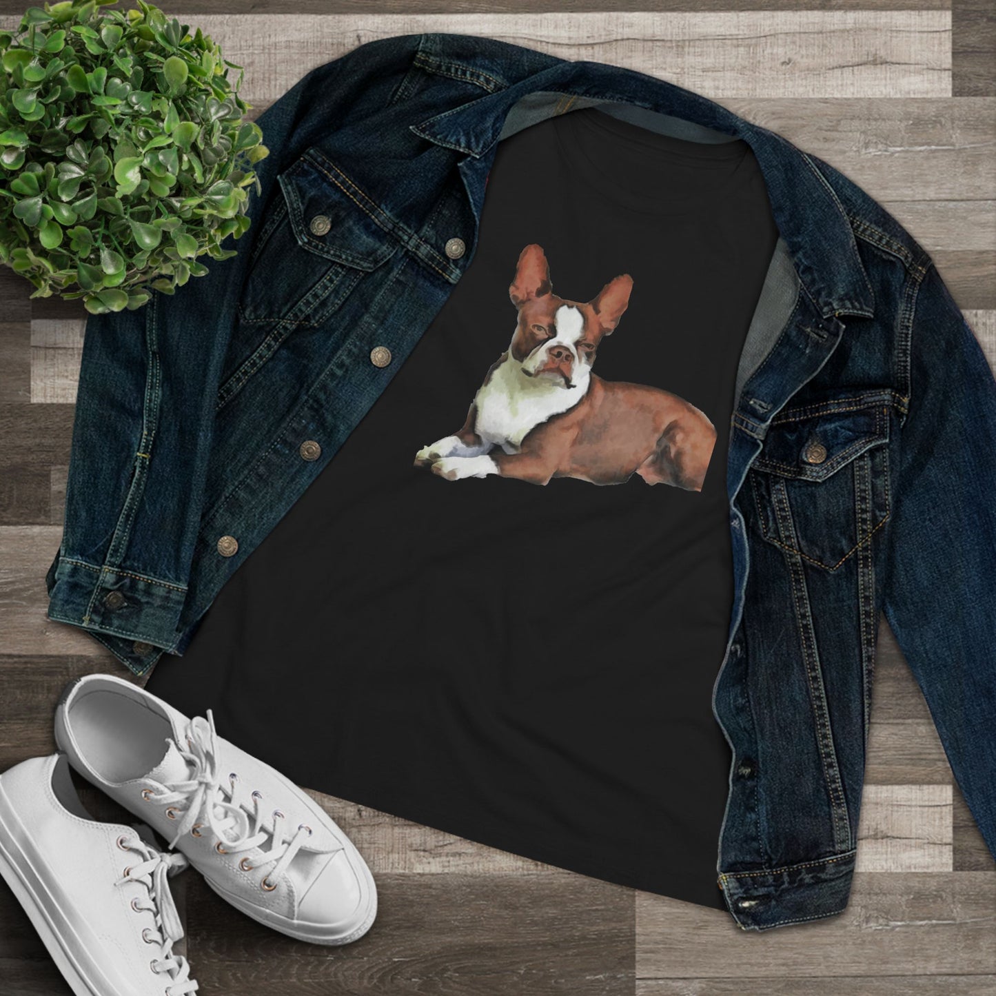 Boston Terrier Brown & White Women's Relaxed Cotton Tee