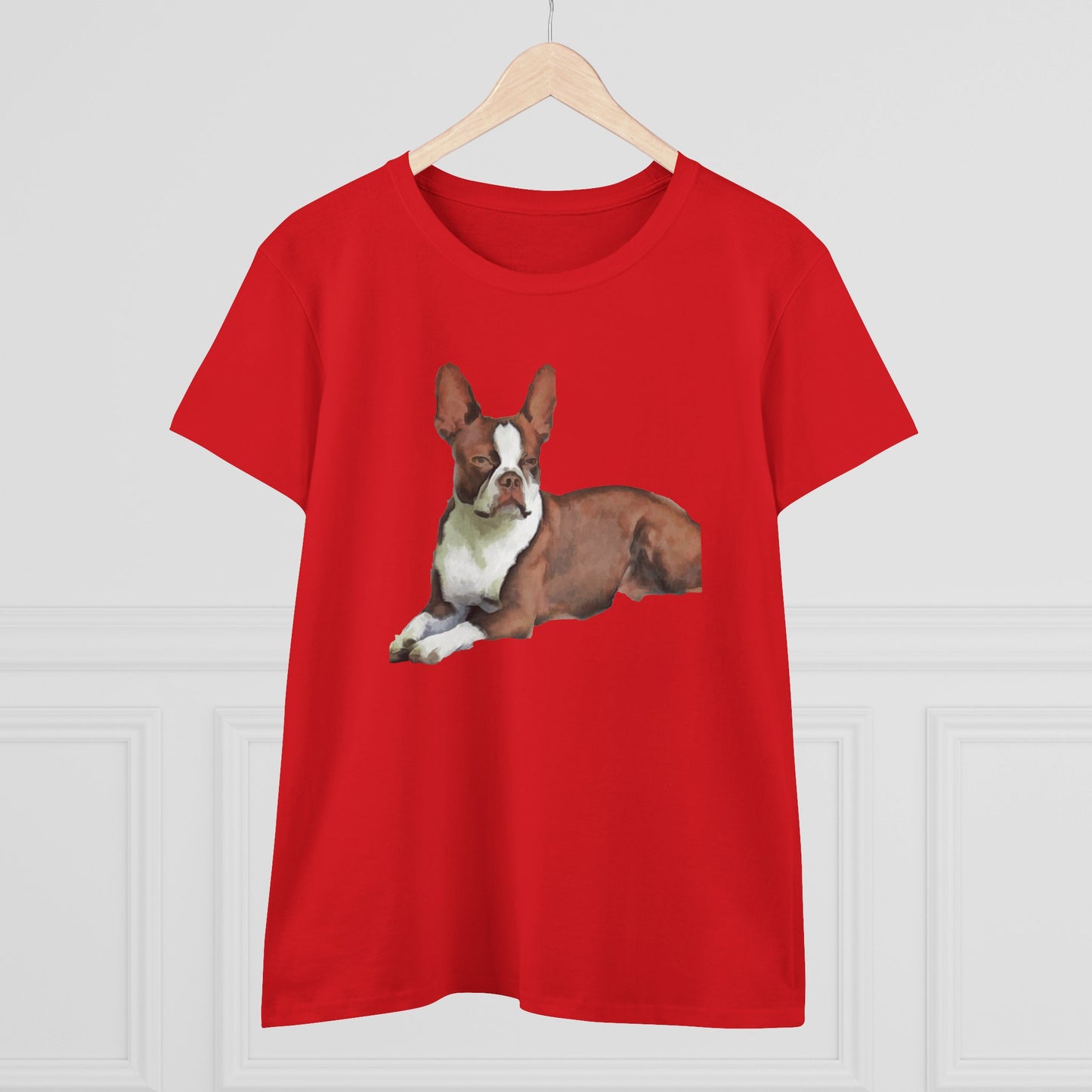 Boston Terrier Midweight Cotton Tee - Brown & White