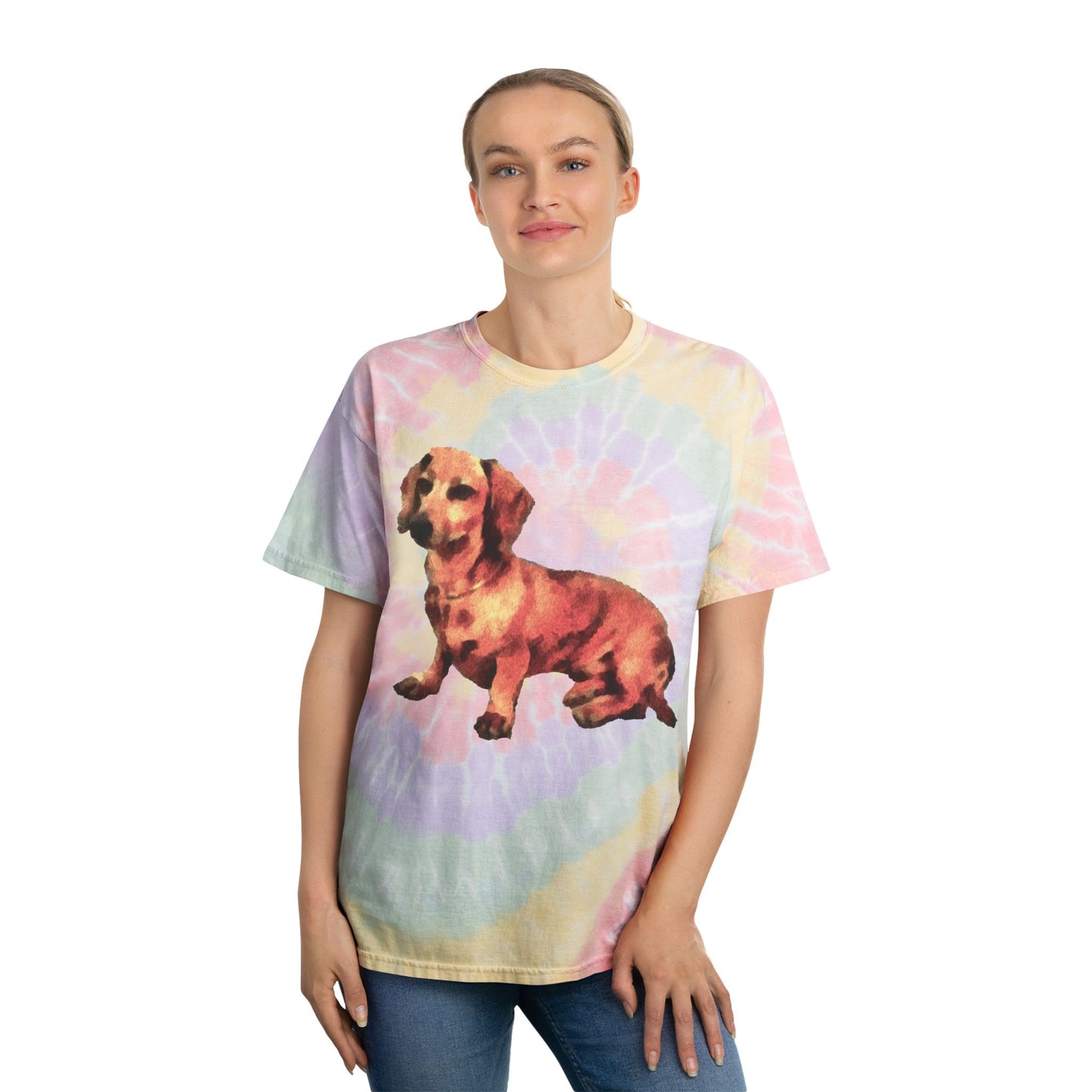 Dachshund 'Simone' Unisex Cotton Tie-Dye Tee, Spiral