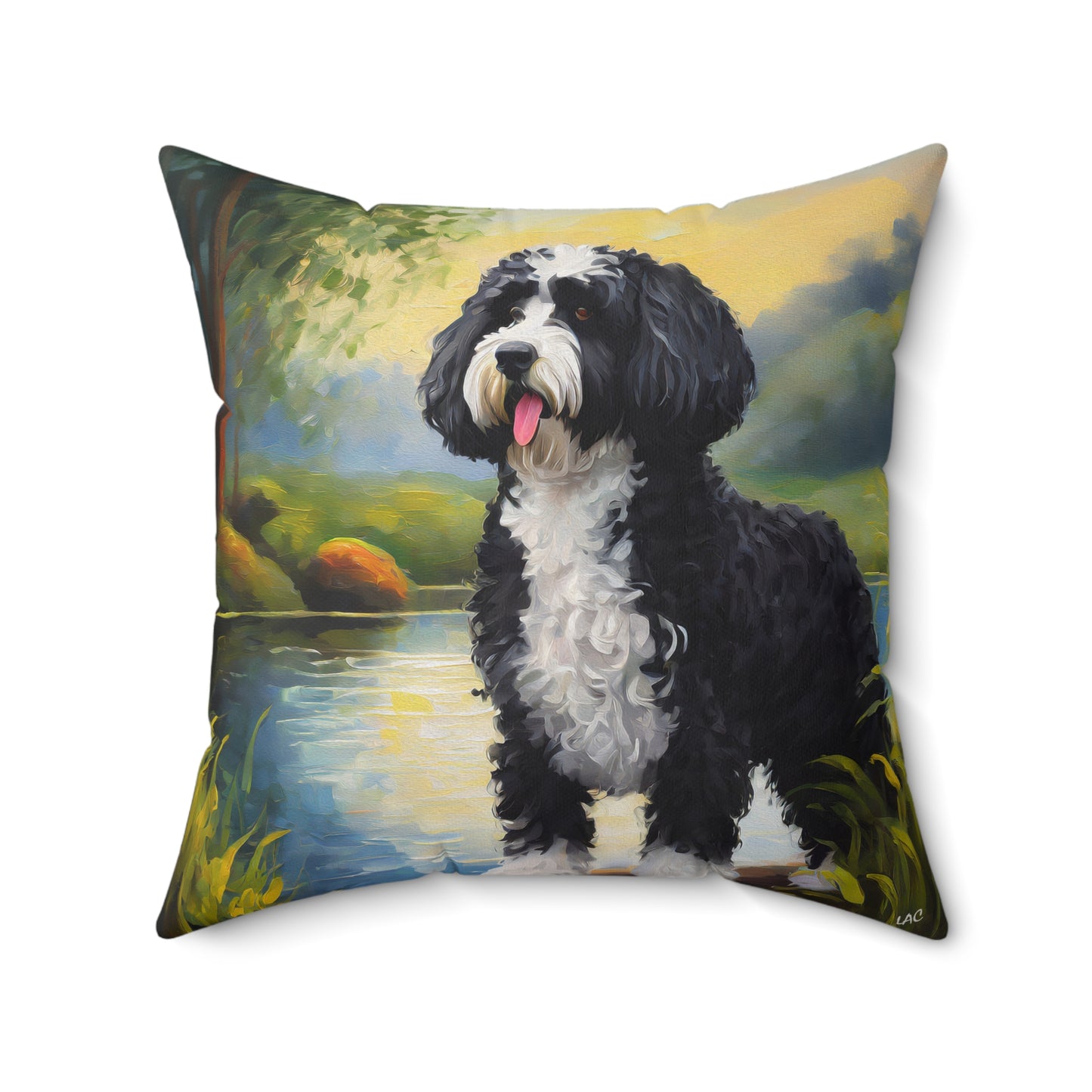 Portuguese Water Dog Spun Polyester Square Pillow