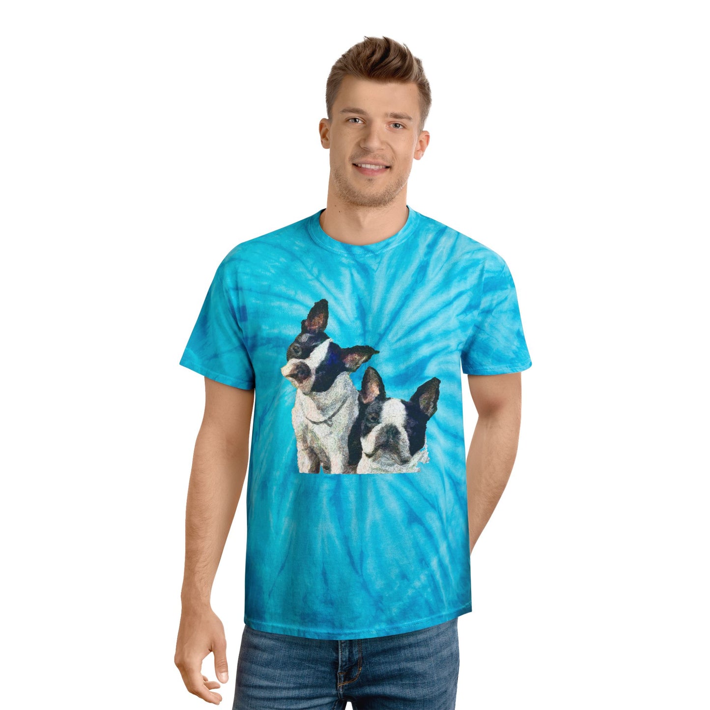Boston Terriers 'Skipper & Dee Dee' Unisex Cotton Tie-Dye Tee, Cyclone