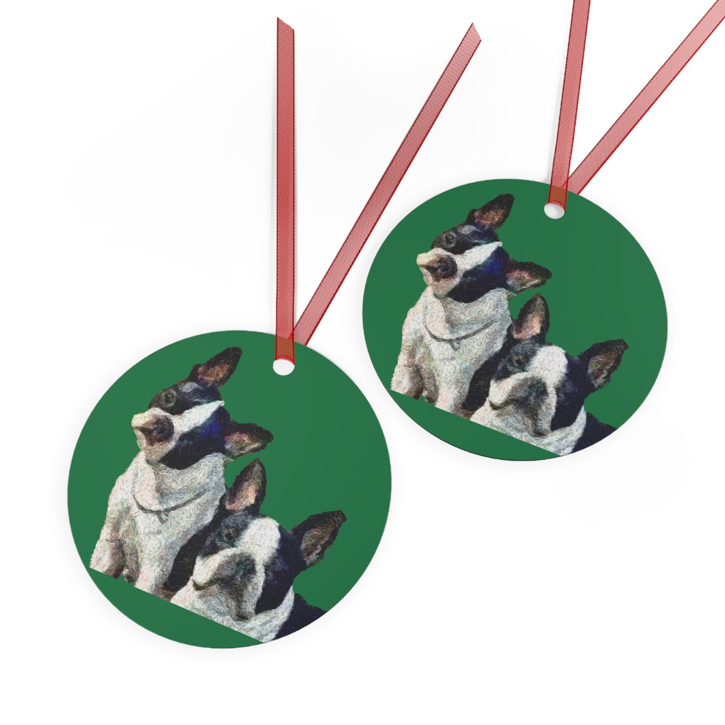 Boston Terriers 'Skipper & Dee Dee' Christmas Tree Metal Ornaments