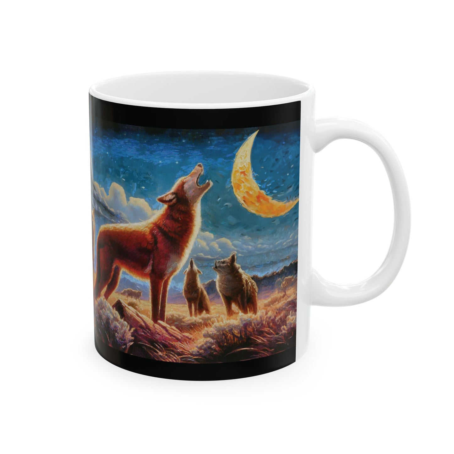 Coyotes in Moonlight Ceramic Mug 11oz