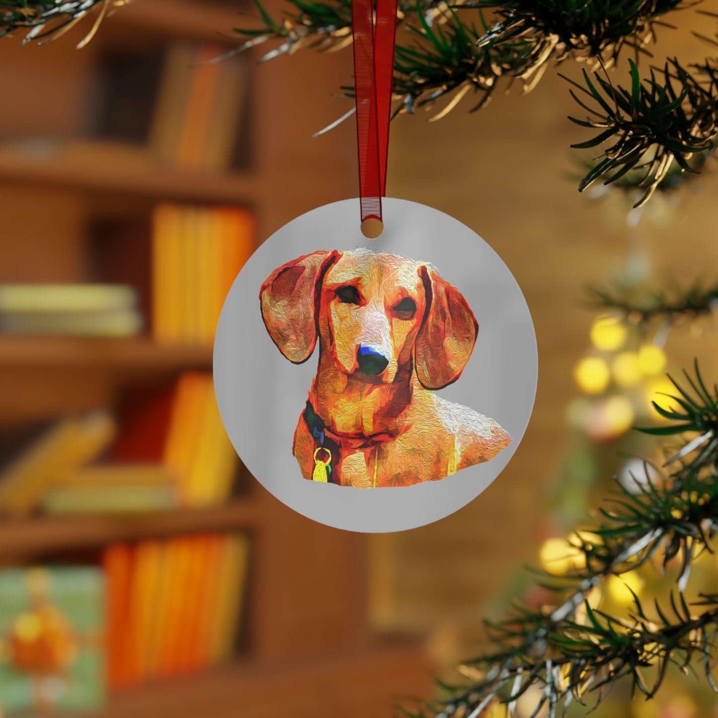 Whimsical Dachshund 'Daisy on Grey' Metal Ornaments
