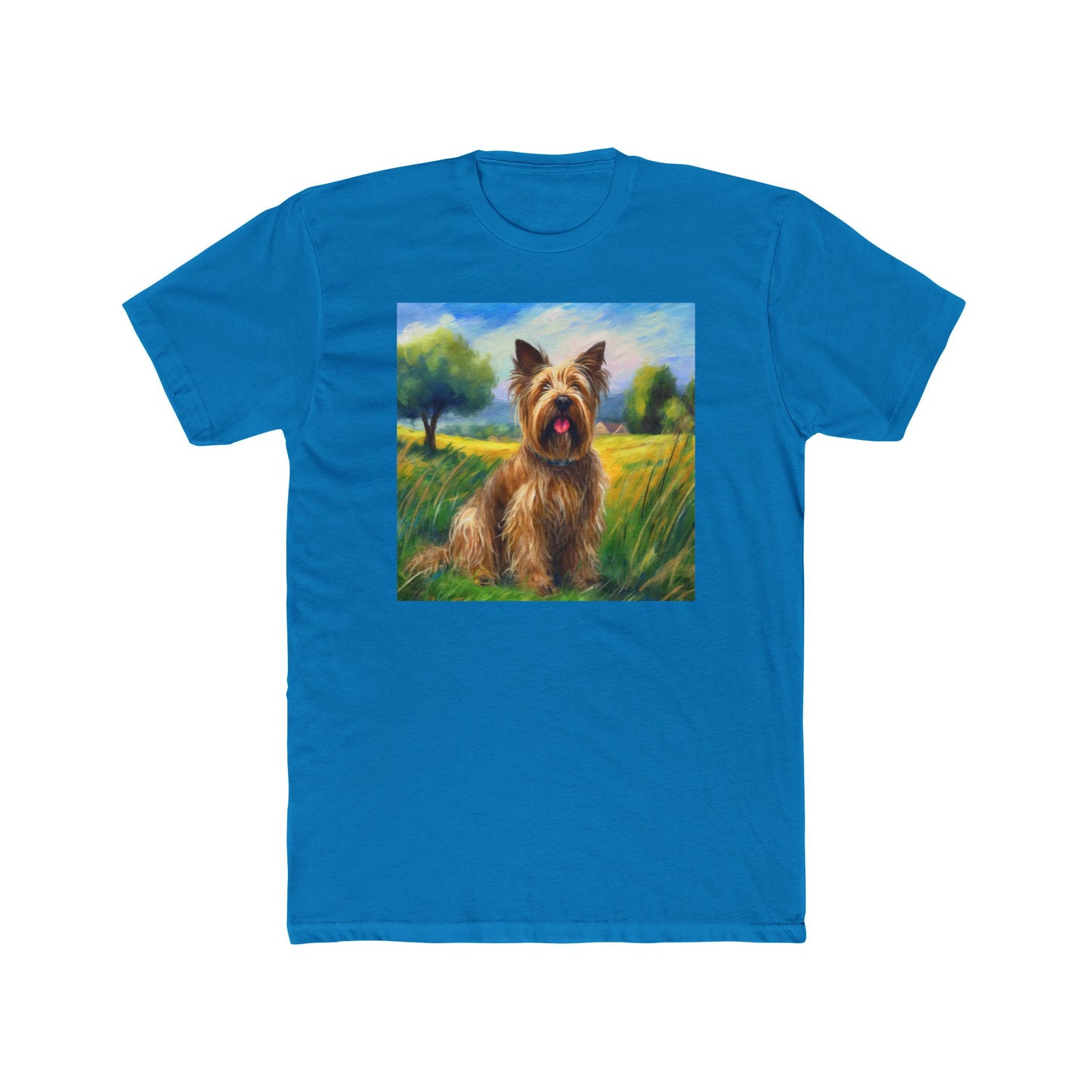 Briard in French Countryside Men's Fitted Cotton Crew Tee