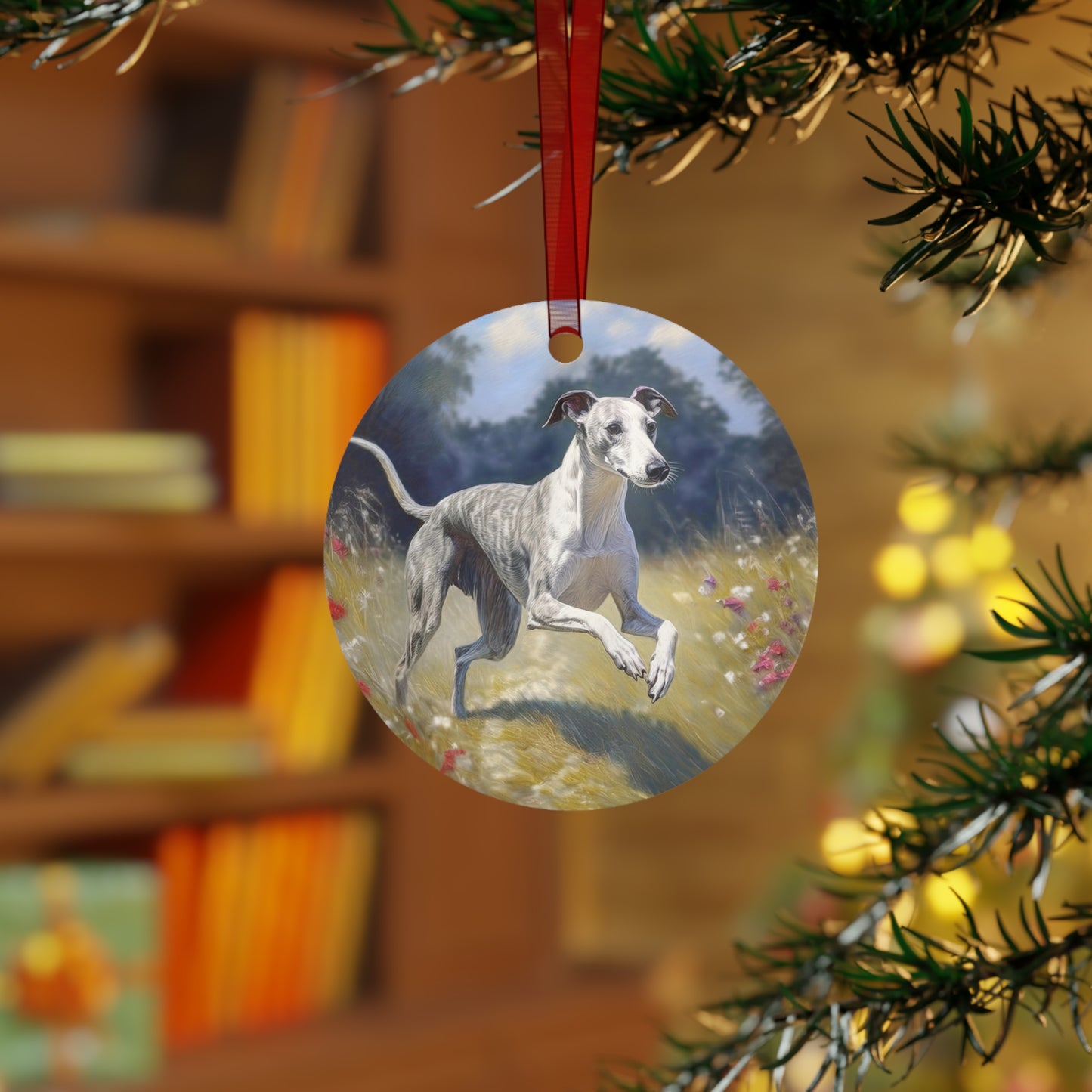 Whippet -- Christmas Tree Metal Ornaments