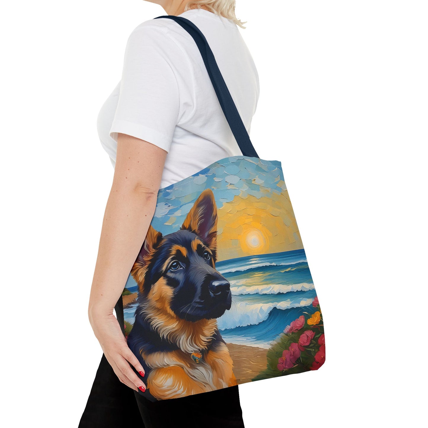 German Shepherd Puppy Polyester Tote Bag: Adventure Awaits!