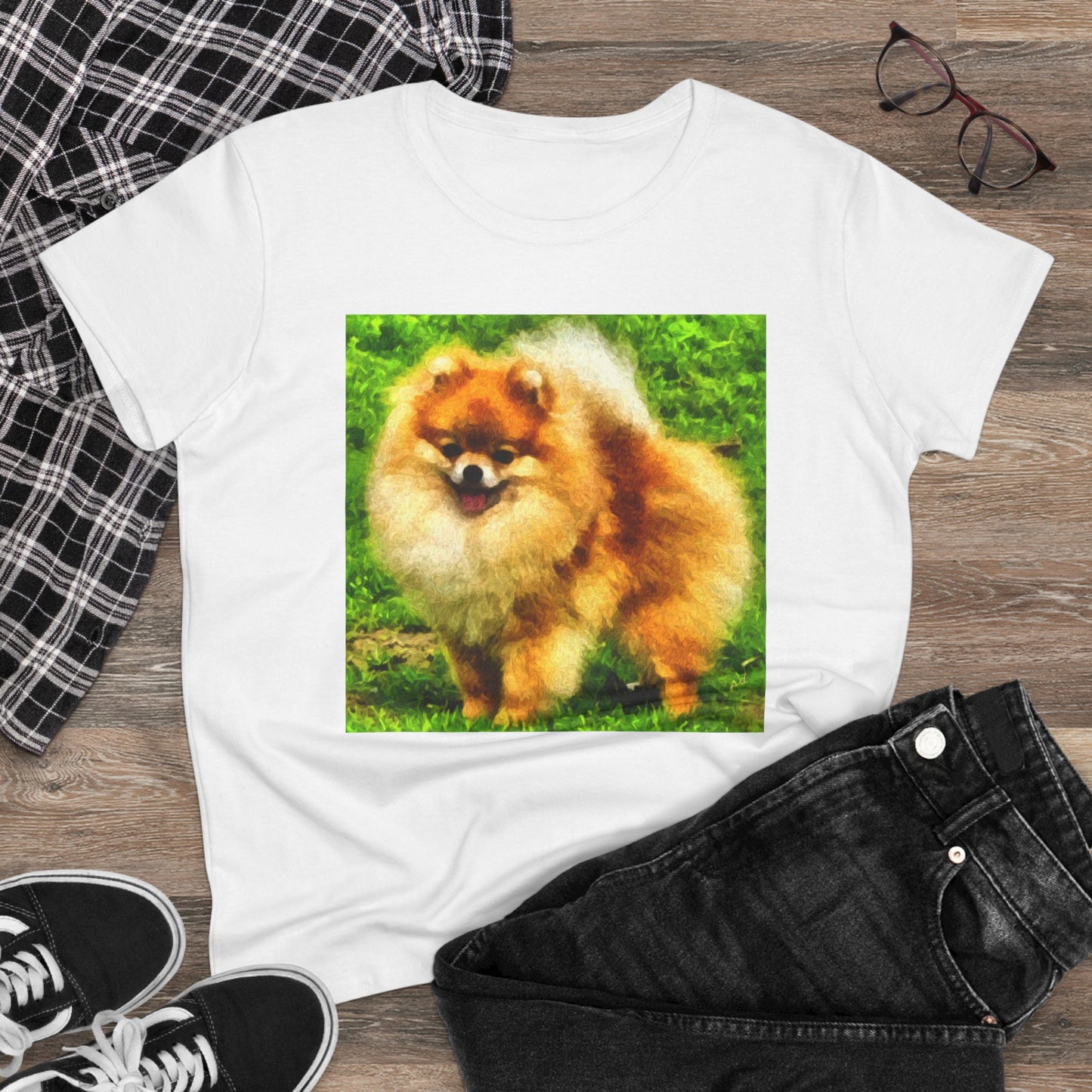 Pomeranian 'Pom Pom' Women's Midweight Cotton Tee