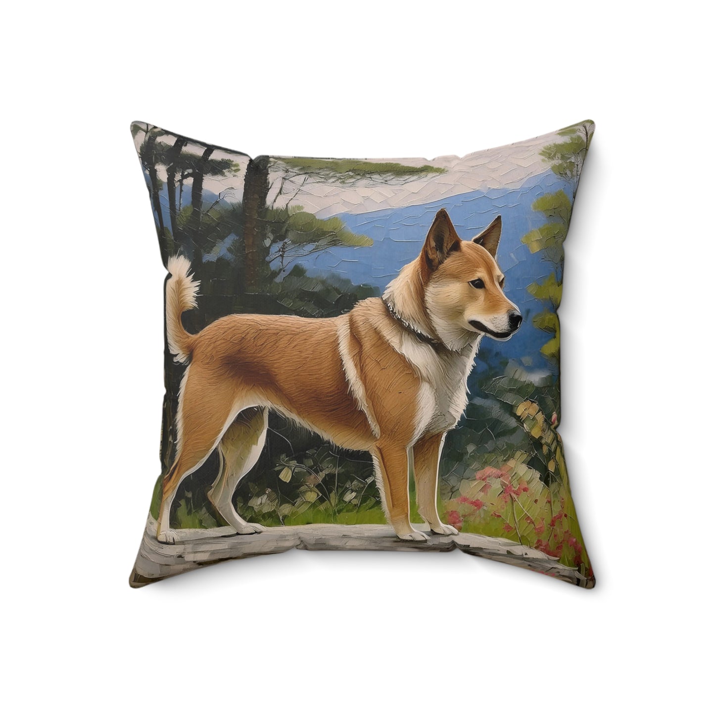 Shikoku - Japanese Hunting Dog - Spun Polyester Throw Pillow