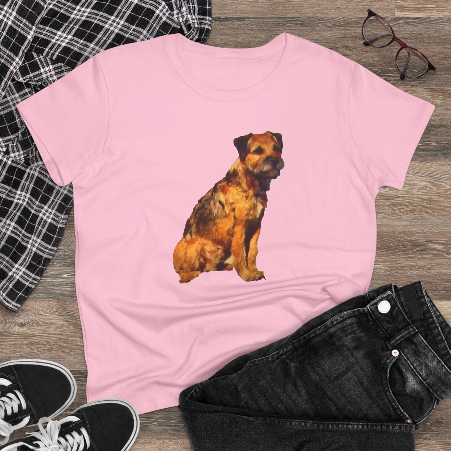 Charming Border Terrier 'Andrew' Women's Midweight Cotton Tee