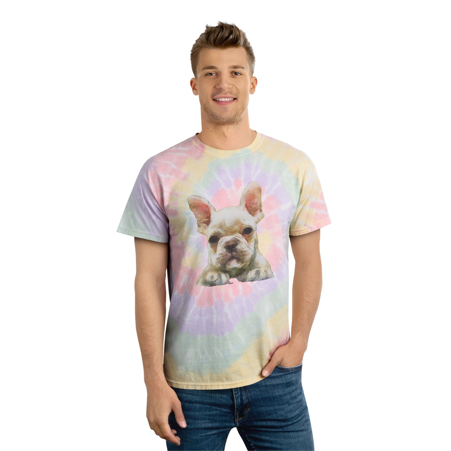 French Bulldog 'Bouvier' Unisex Tie-Dye Tee, Spiral