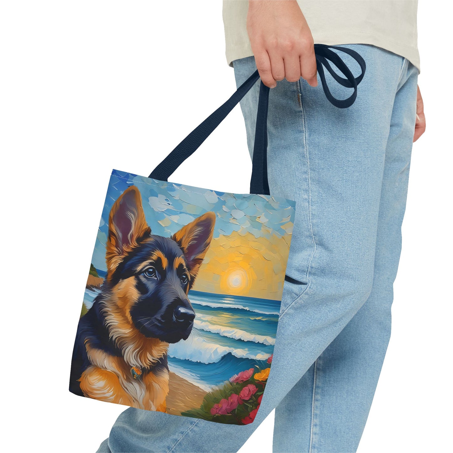 German Shepherd Puppy Polyester Tote Bag: Adventure Awaits!