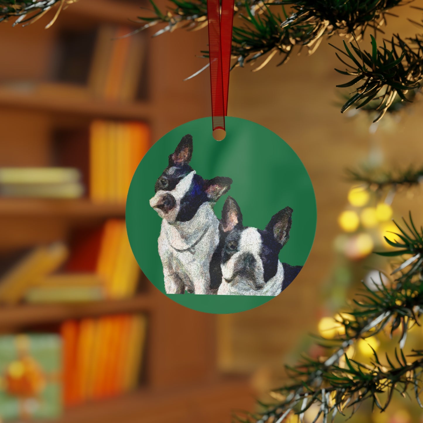 Boston Terriers 'Skipper & Dee Dee' Christmas Tree Metal Ornaments