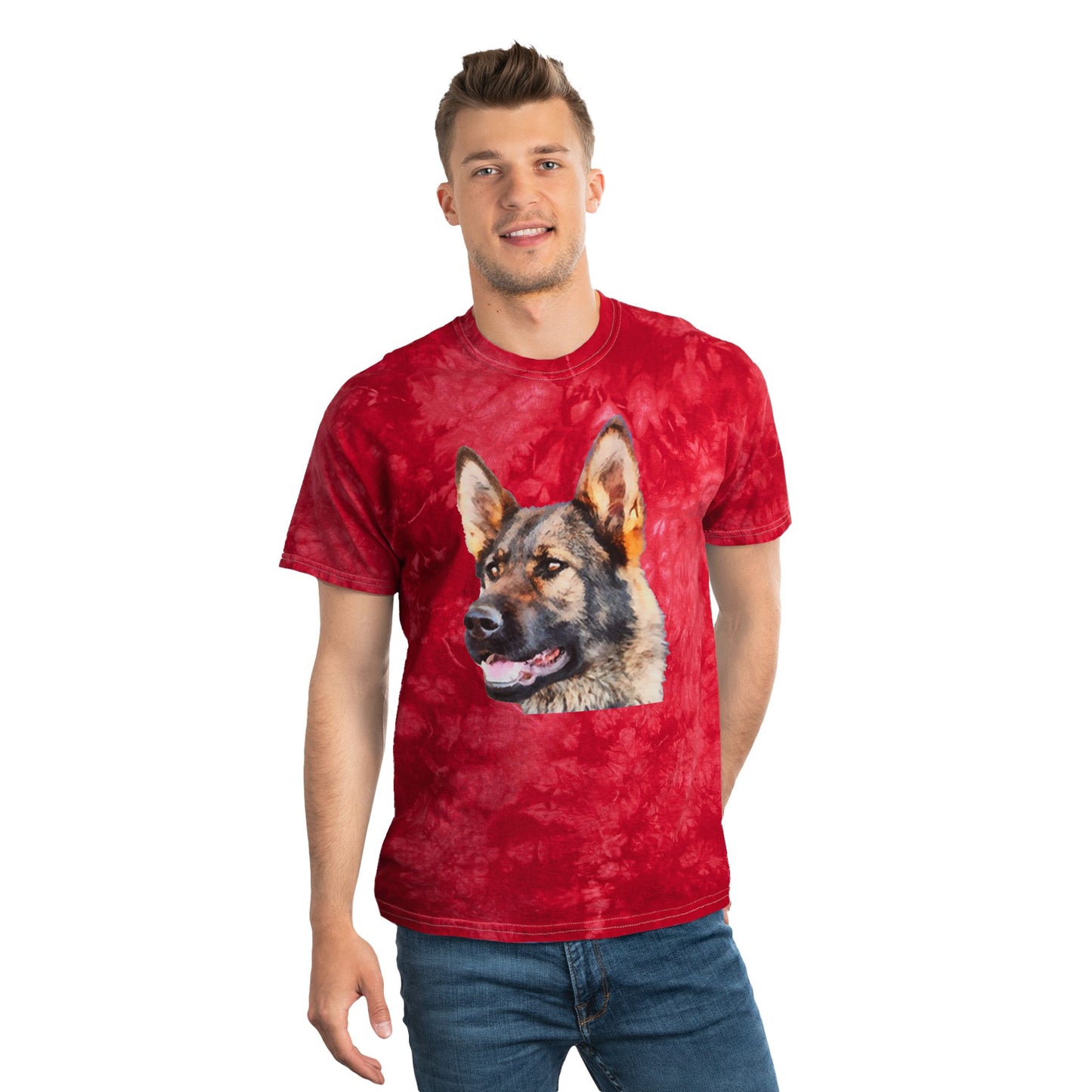 German Shepherd 'Hans' Unisex Tie-Dye Tee in Crystal
