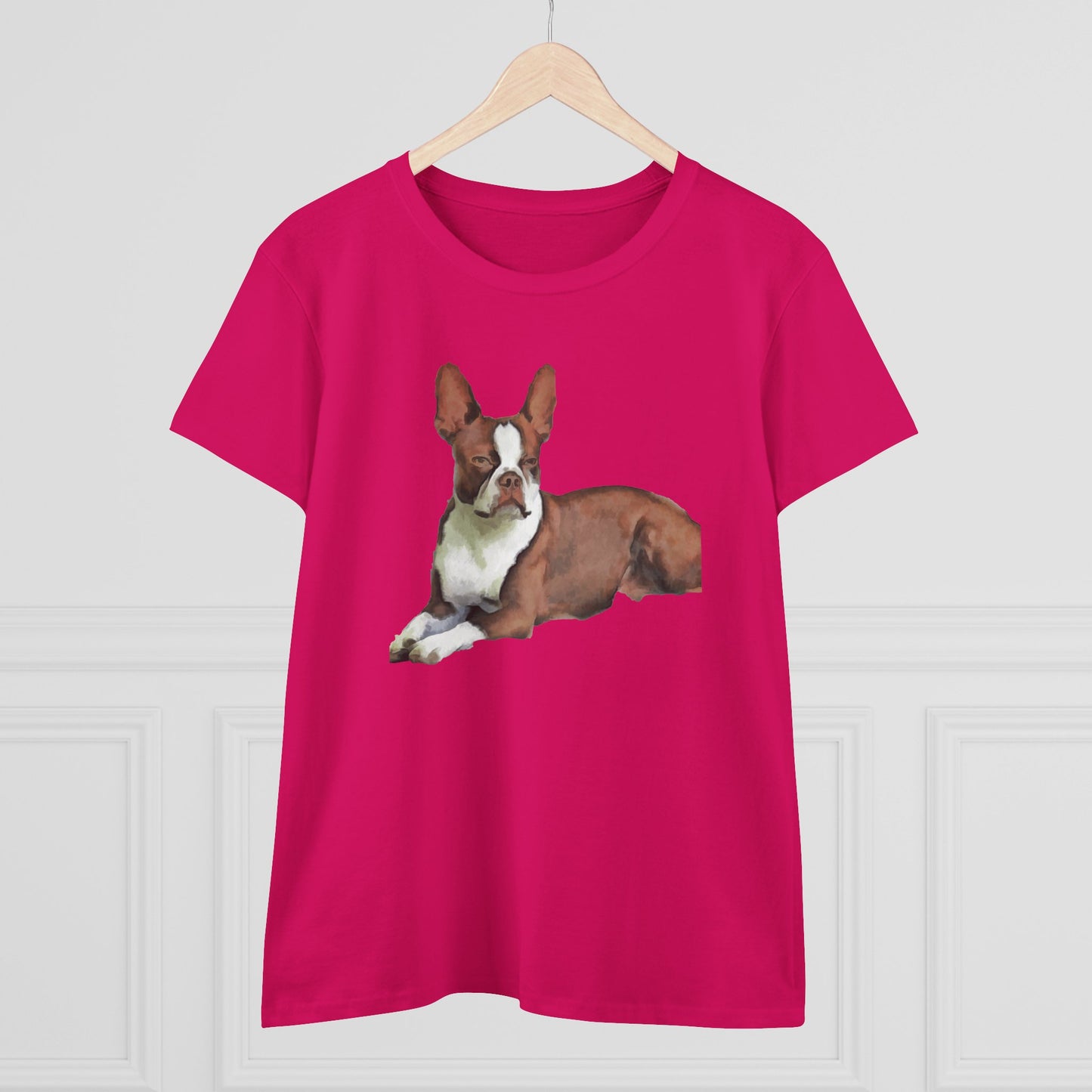 Boston Terrier Midweight Cotton Tee - Brown & White