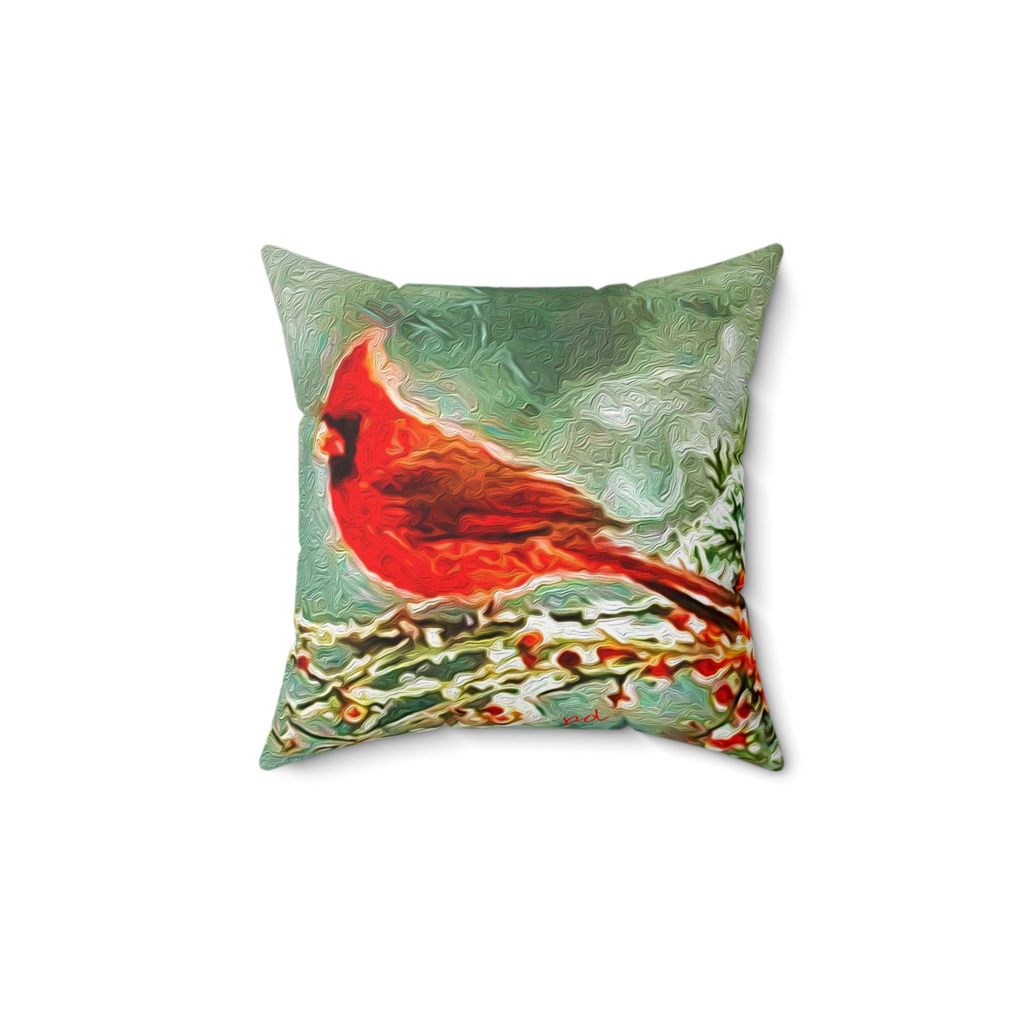 Winter Cardinal -- Spun Polyester Throw Pillow