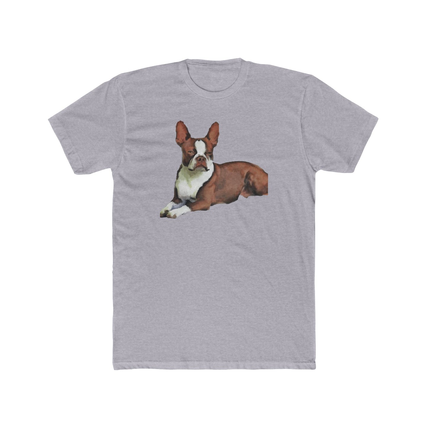 Boston Terrier - Brown & White - Men's Fitted Cotton Crew Tee