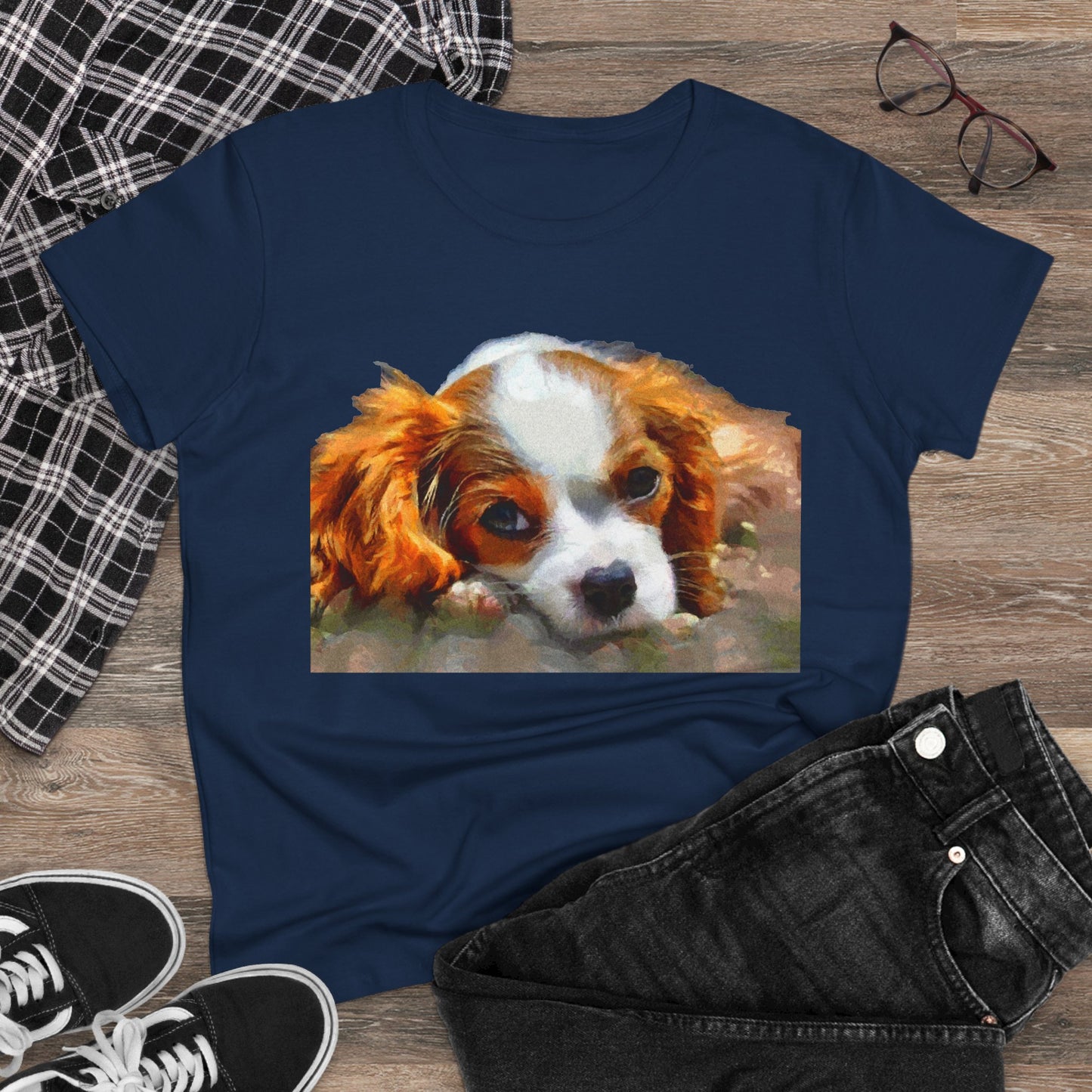King Charles Spaniel 'Puppy #2' Women's Midweight Cotton Tee