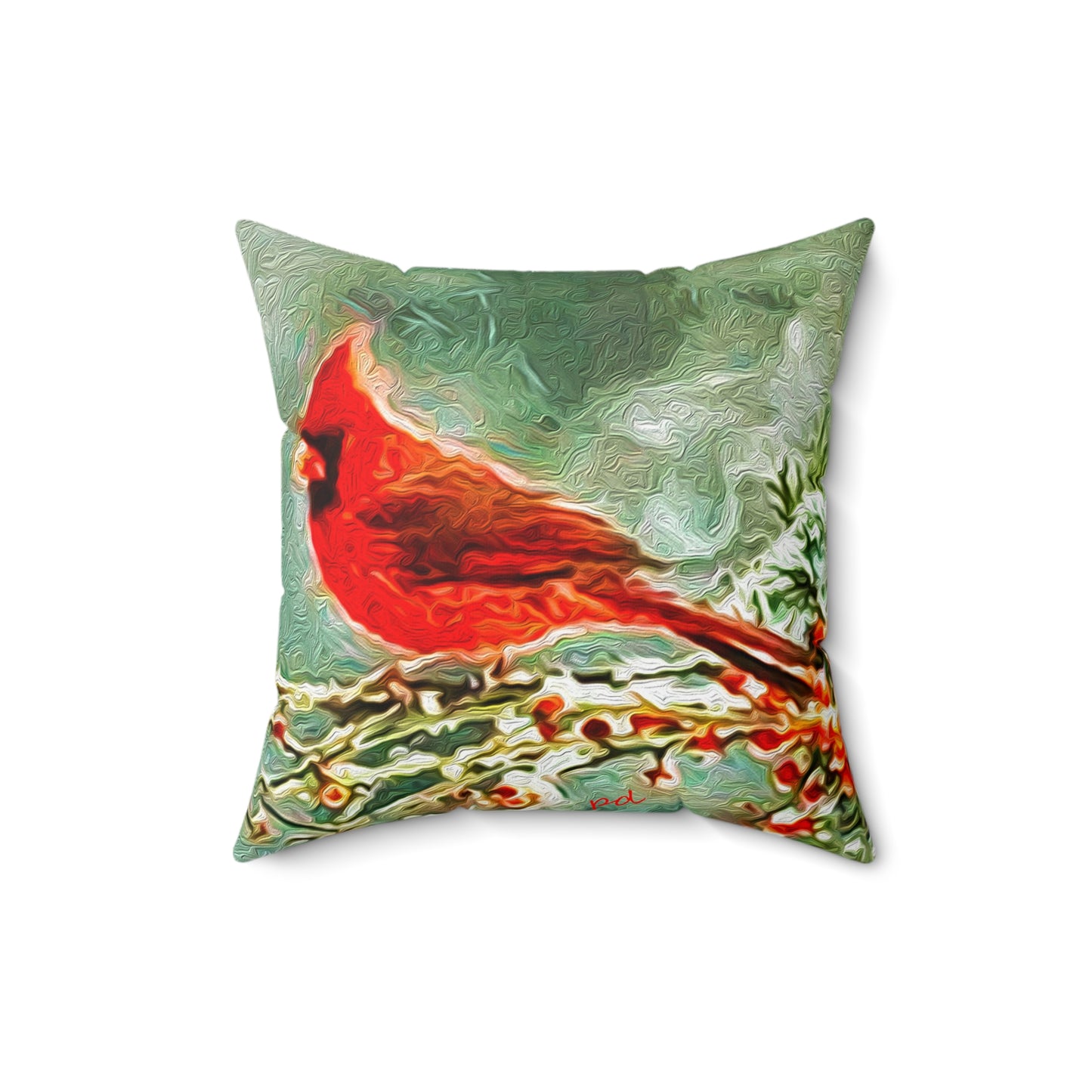 Winter Cardinal -- Spun Polyester Throw Pillow