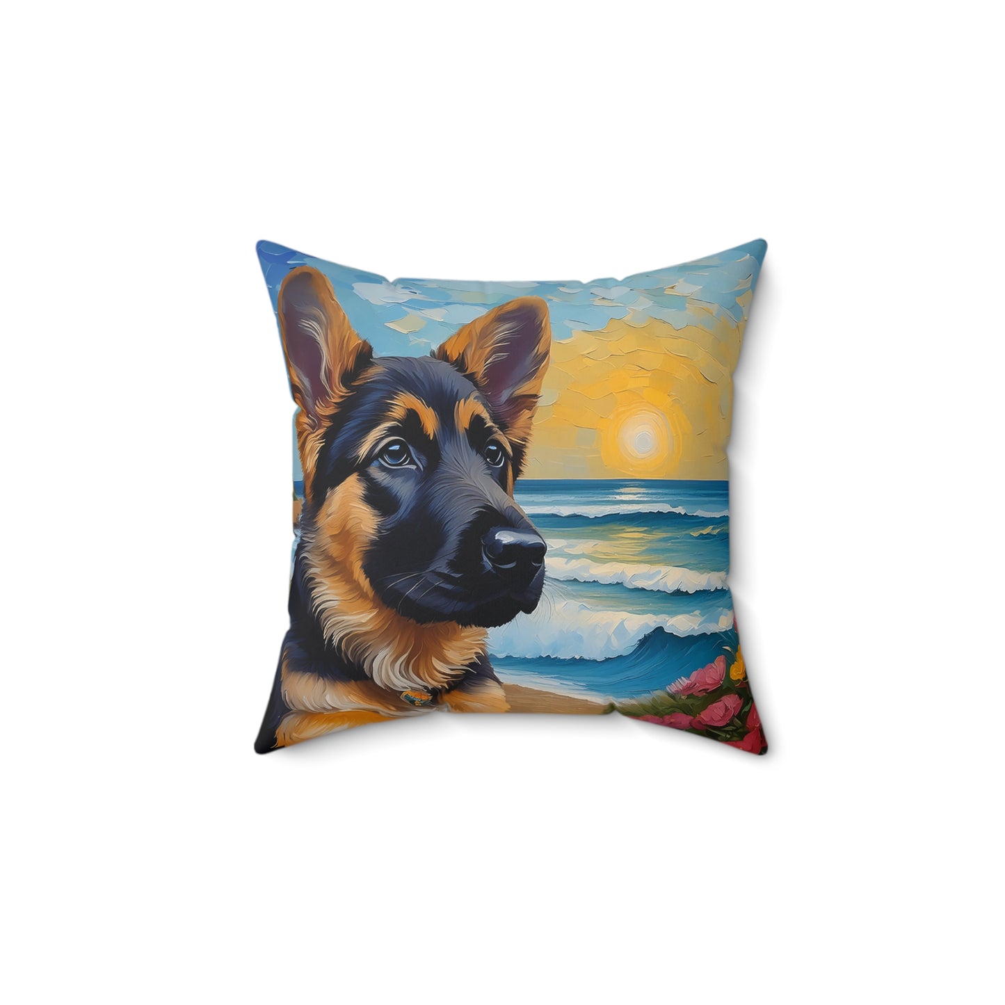 German Shepherd Puppy Spun Polyester Throw Pillow