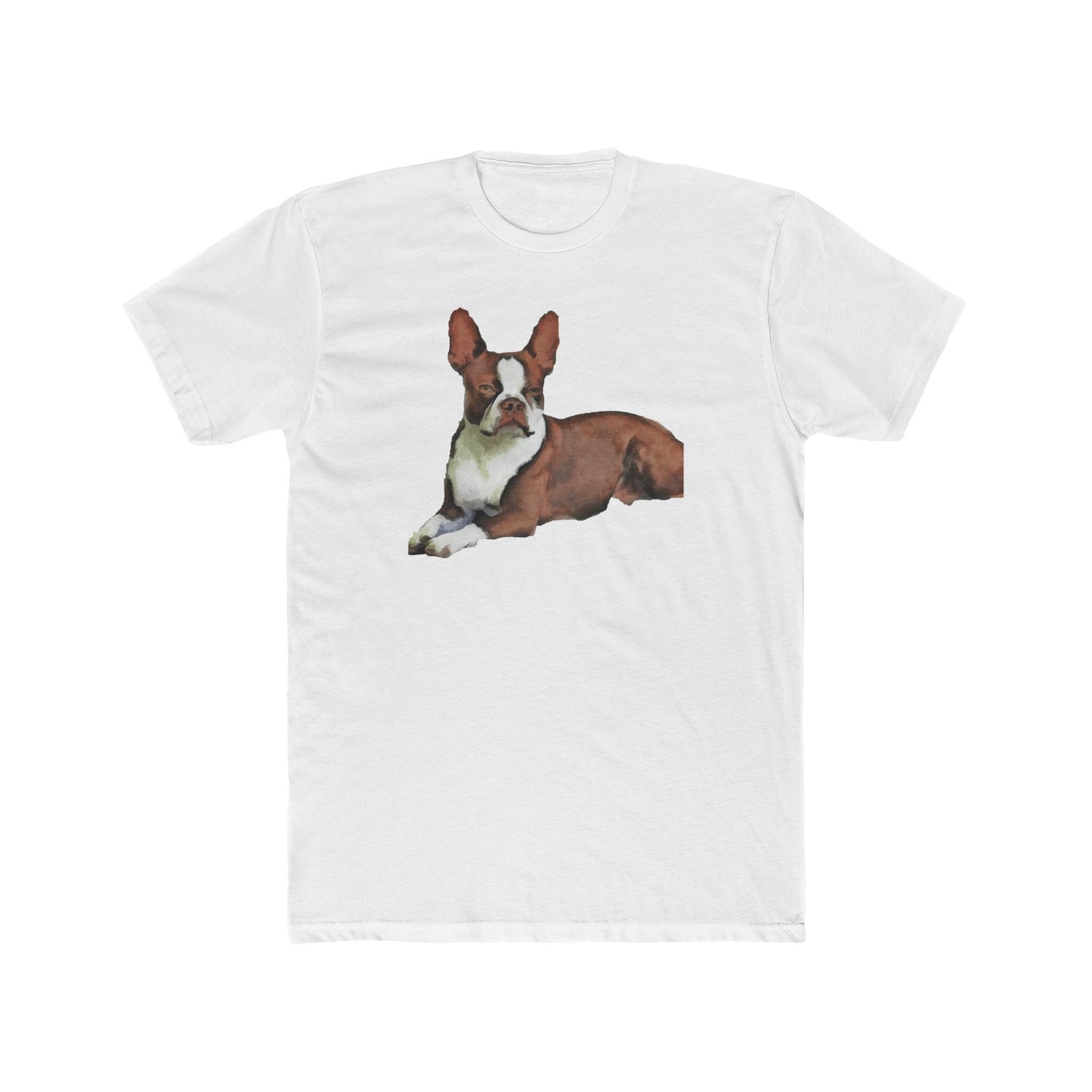 Boston Terrier - Brown & White - Men's Fitted Cotton Crew Tee