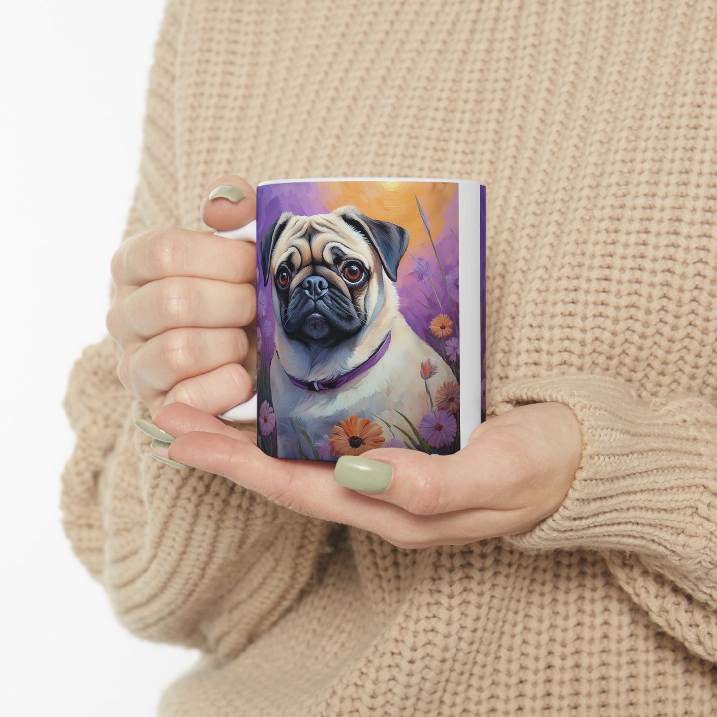Pug - White Ceramic Mug - A Snuggle Buddy for Your Sips
