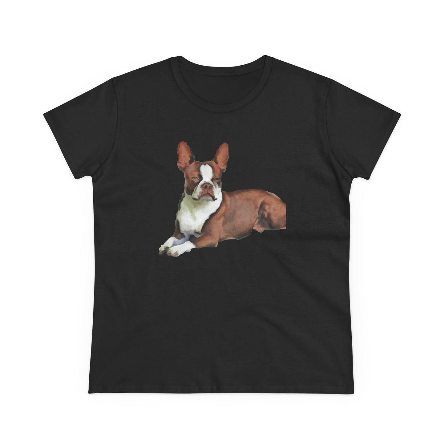 Boston Terrier Midweight Cotton Tee - Brown & White