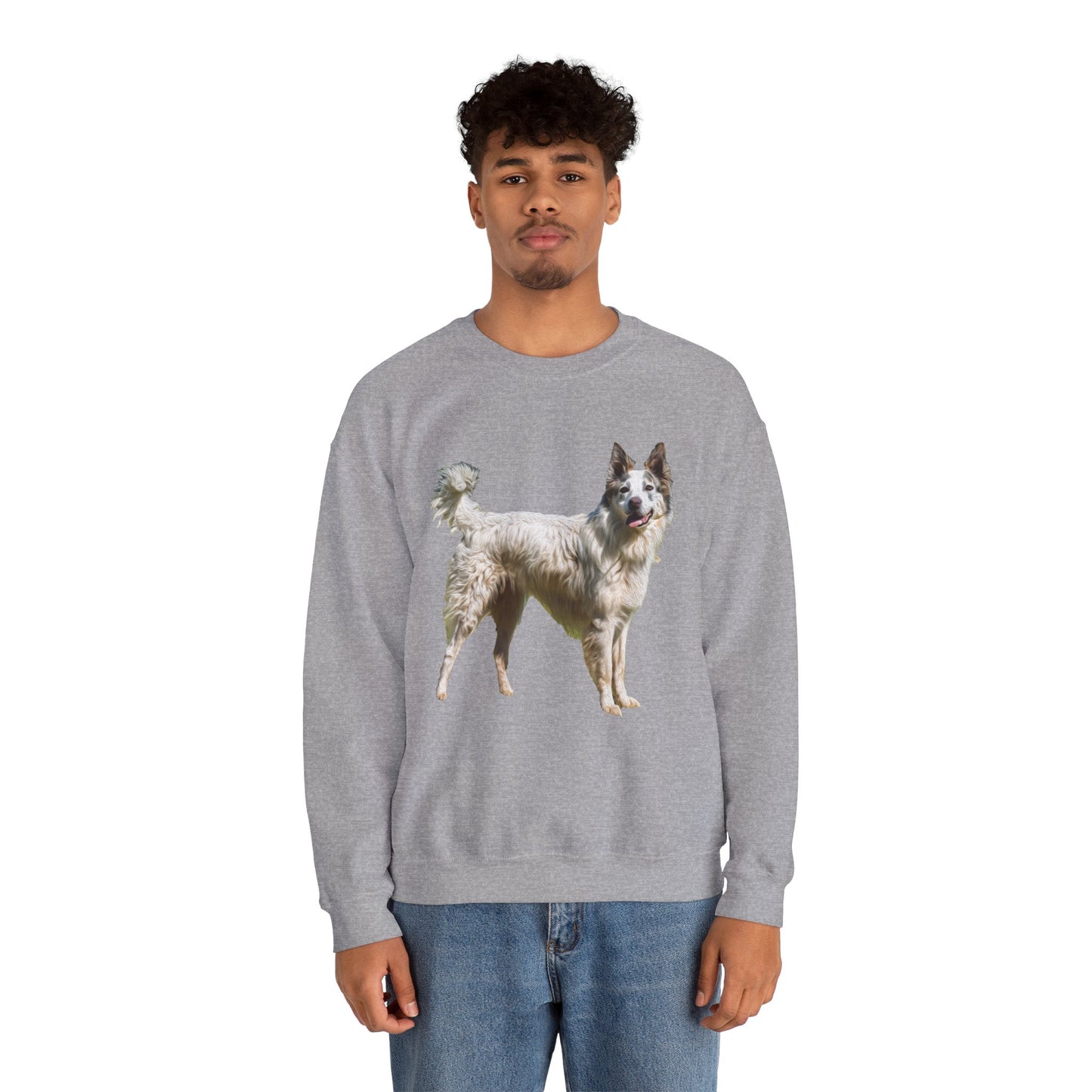 Chilly Day Charm: Pyrenean Shepherd Unisex 50/50 Crewneck Sweatshirt