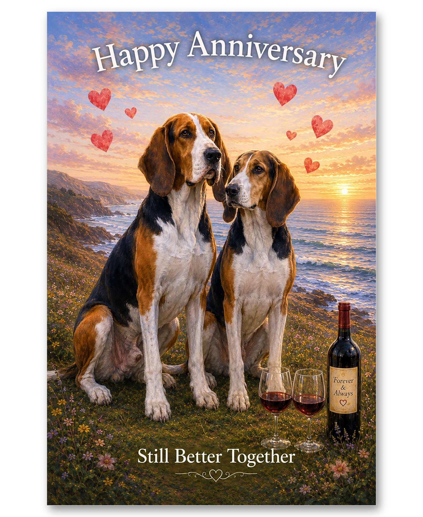 American English Coonhound Coastal Sunset Wedding Anniversary