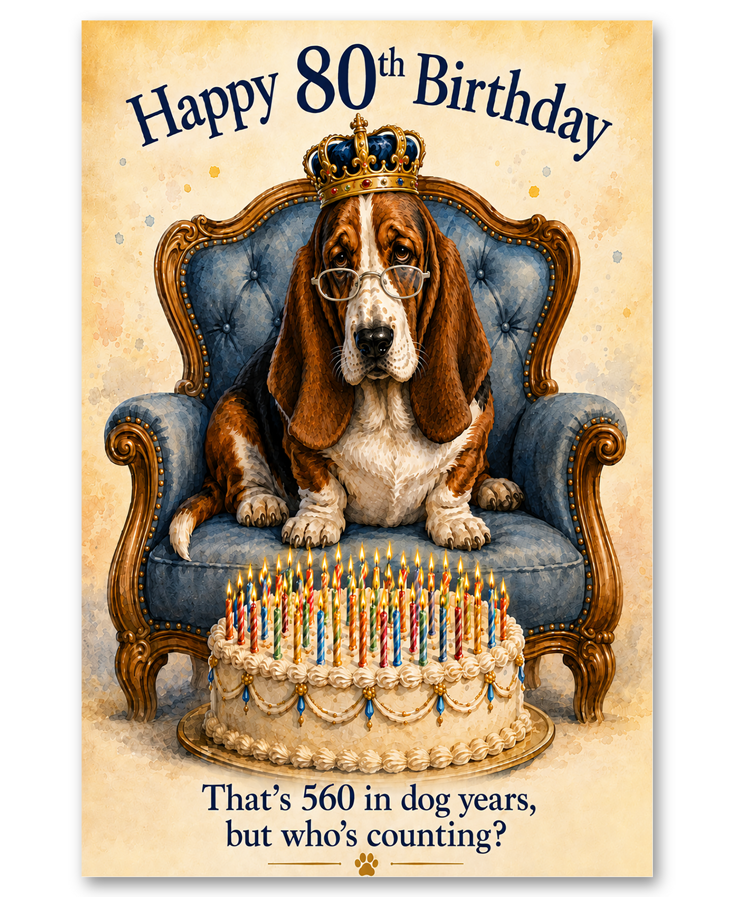 80th Birthday - Basset Hound Card