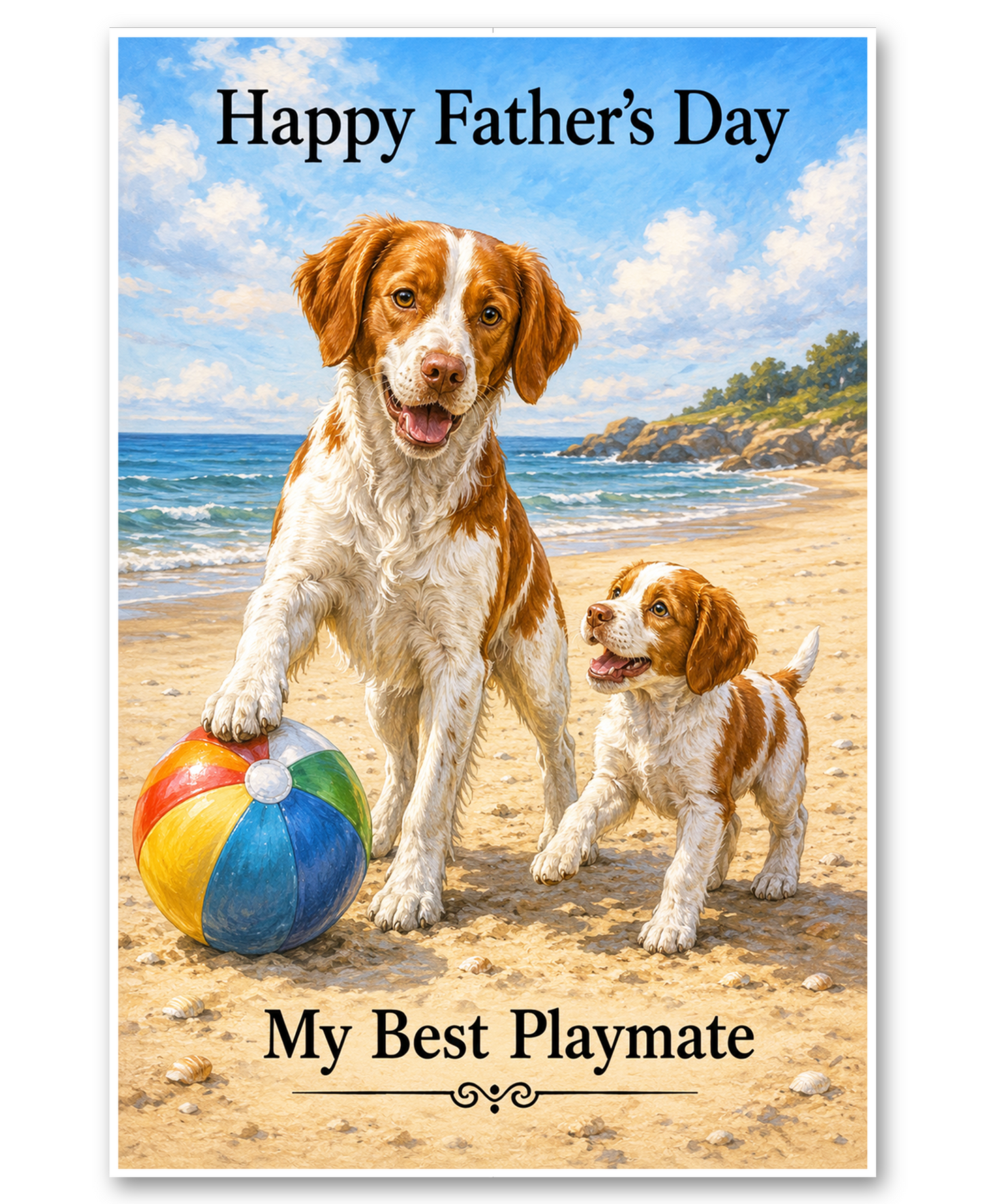 Brittany Spaniel Beach Ball - Father's Day Card