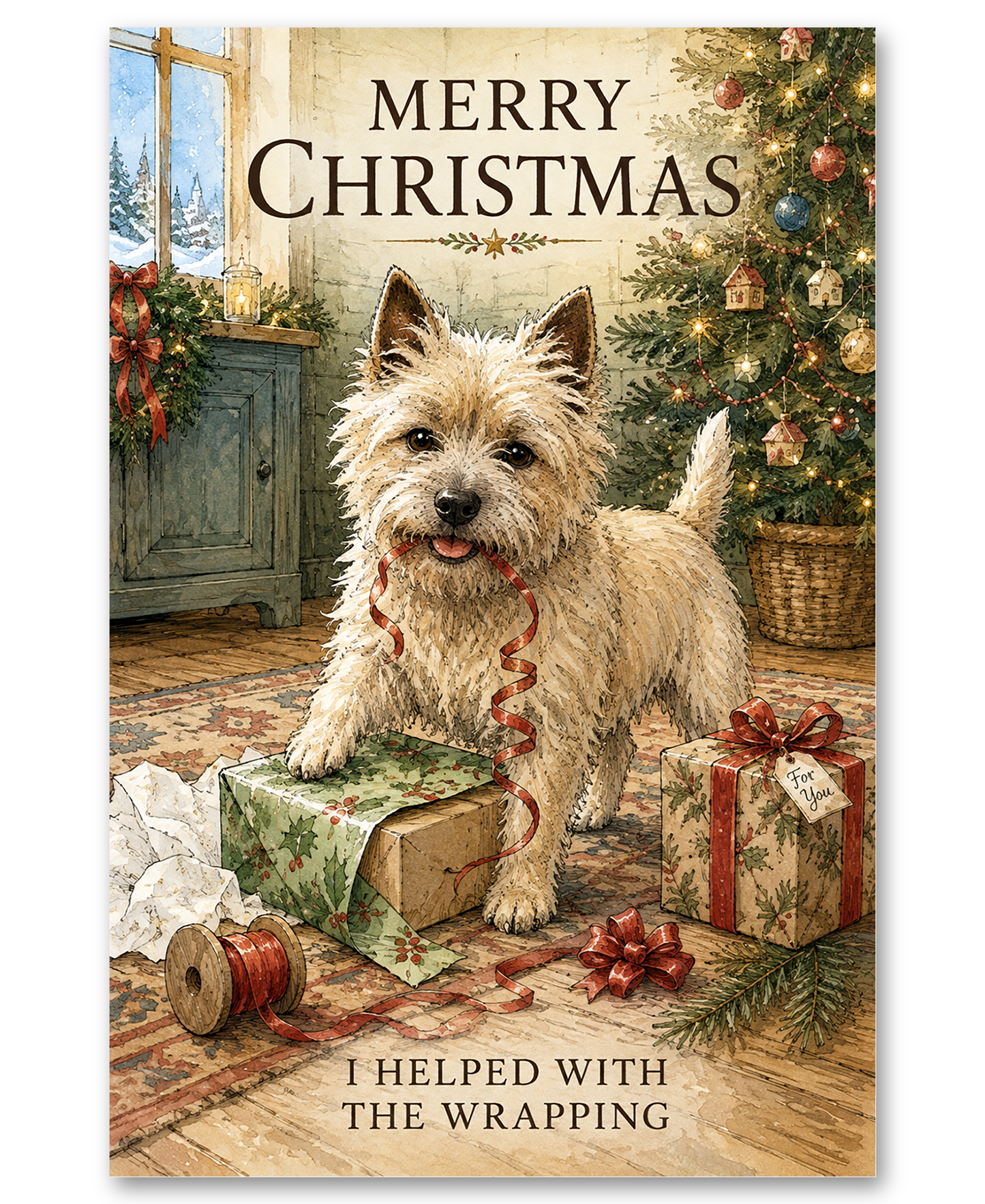 Cairn Terrier - Helping Wrap Christmas Presents