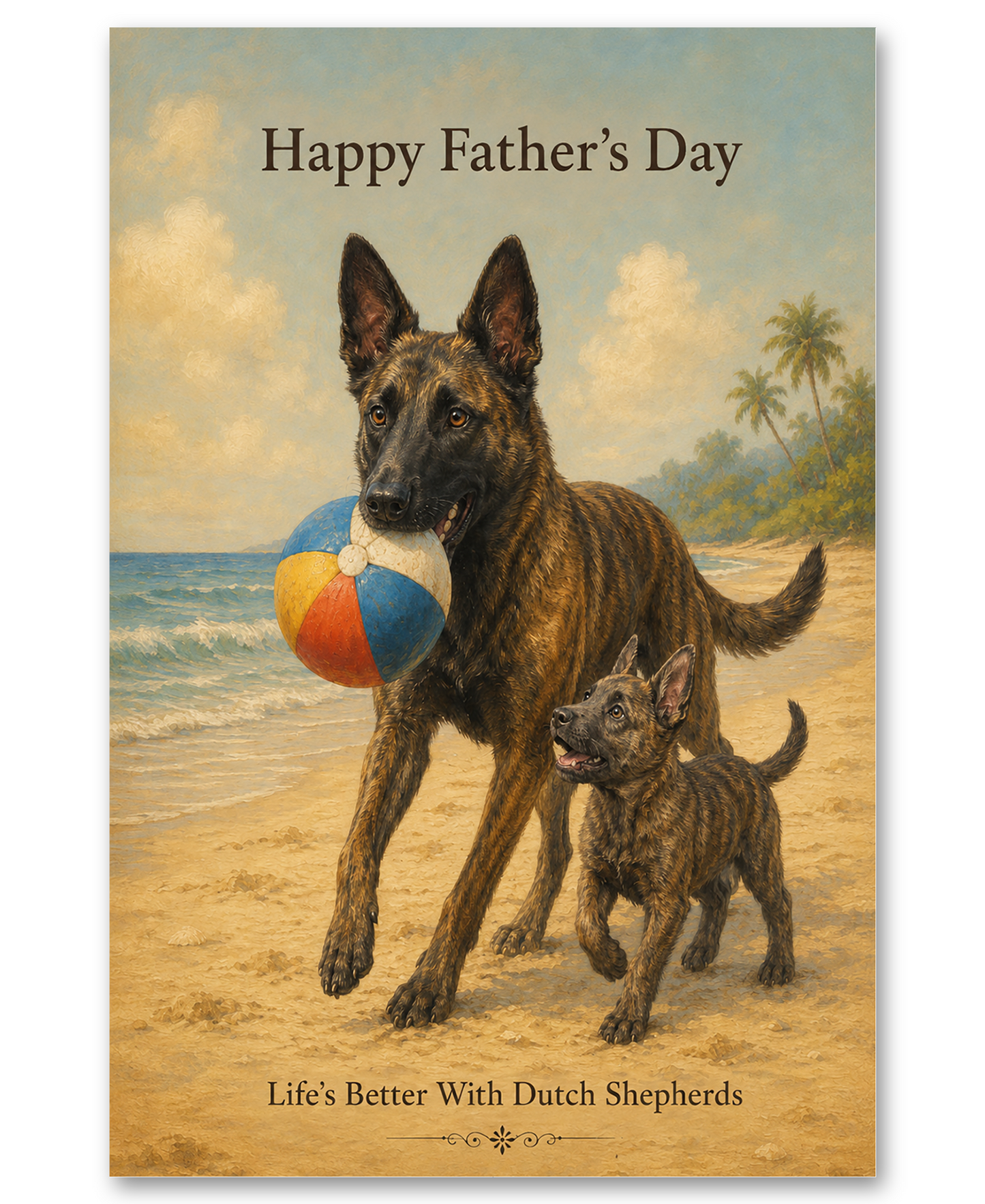 Dutch Shepherds Playing On Beach For Father's Day
