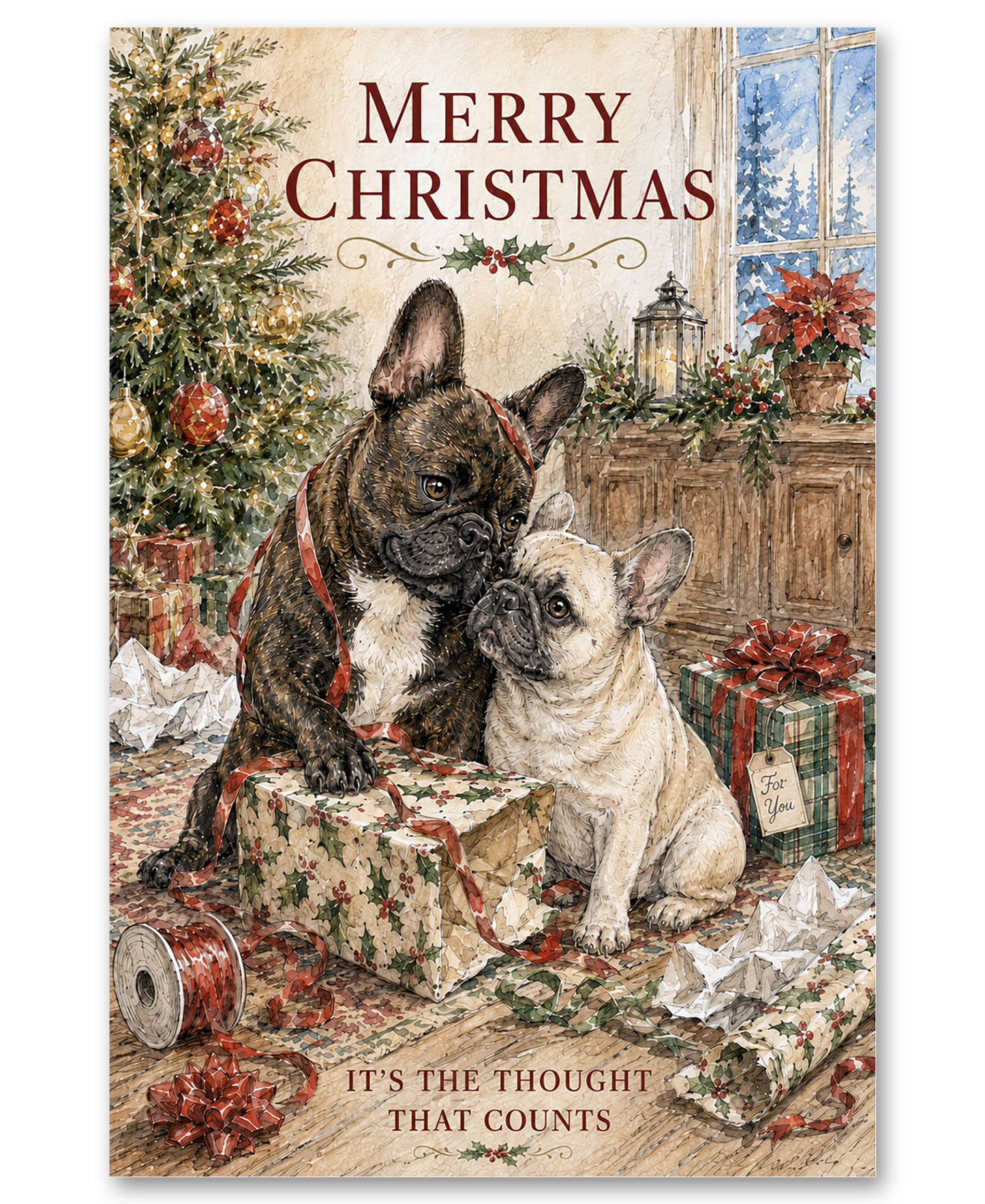 French Bulldogs - It's The Thought That Counts - Christmas Card