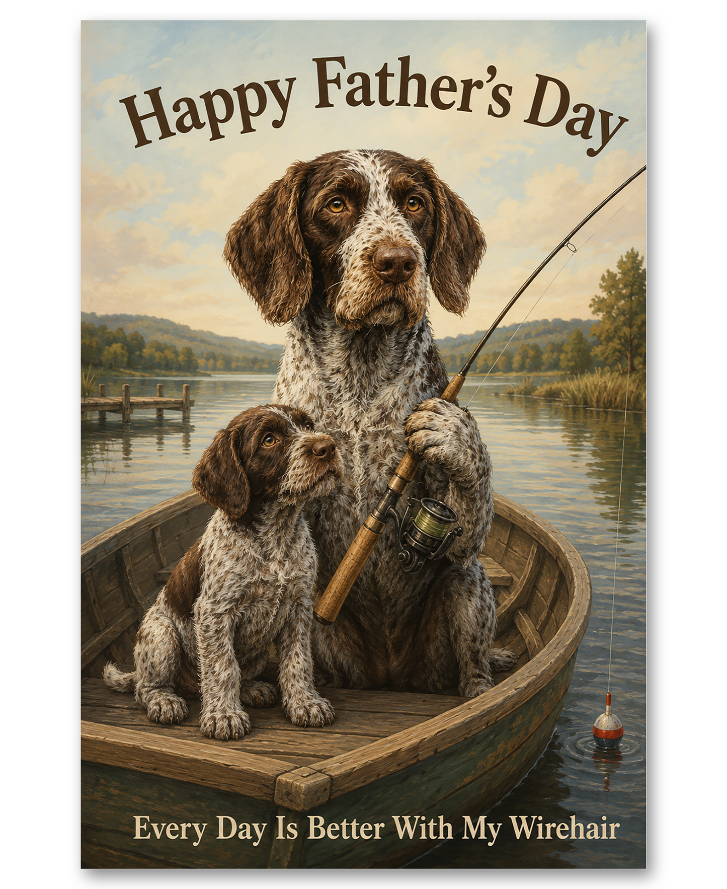 German Wirehaired Pointer Boat Fishing on Father's Day
