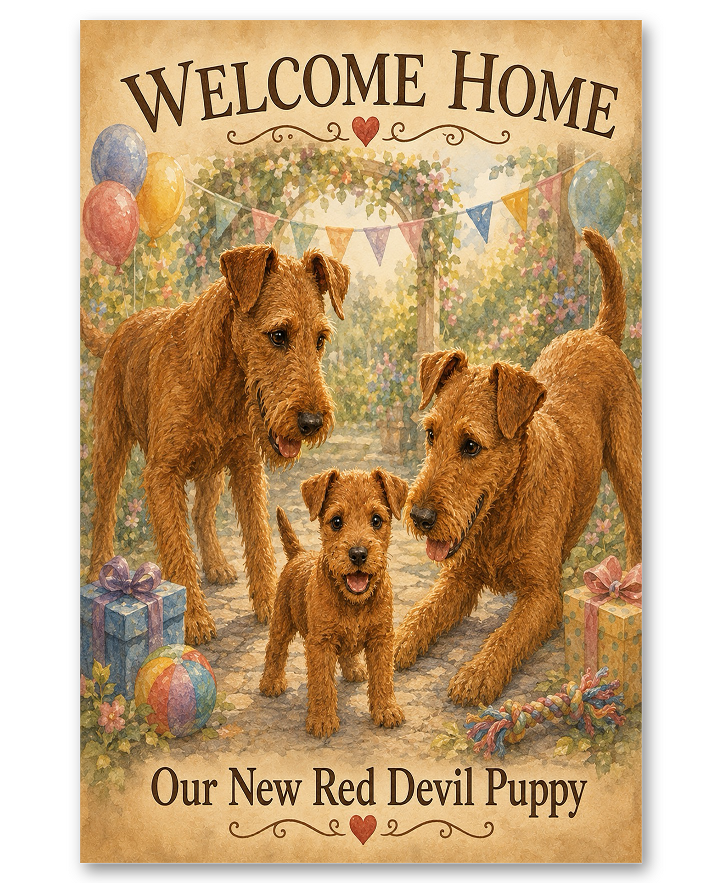 Irish Terrier - Welcome Home New Puppy Greeting Card