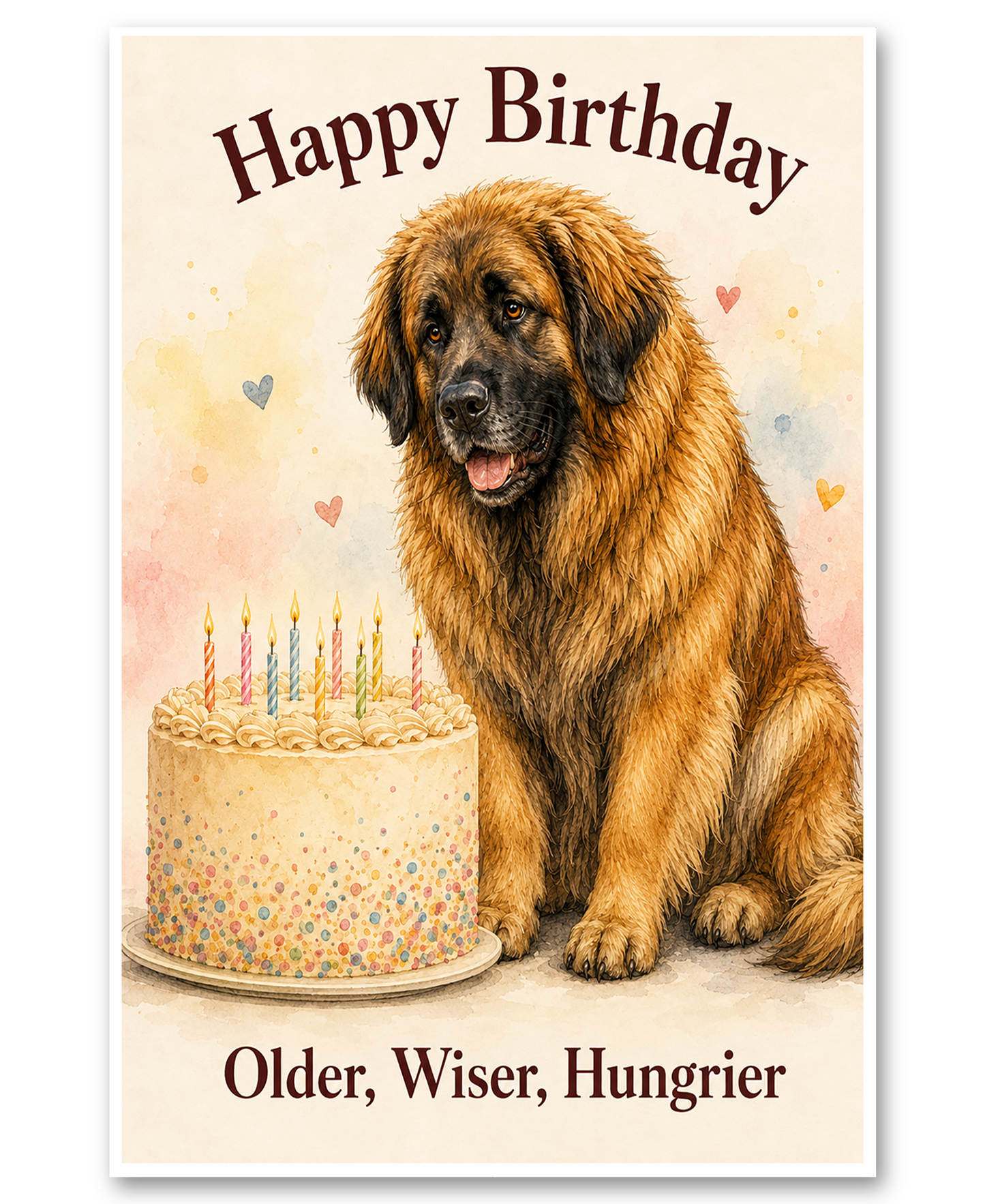 Leonberger Birthday Card - Older, Wiser, Hungrier