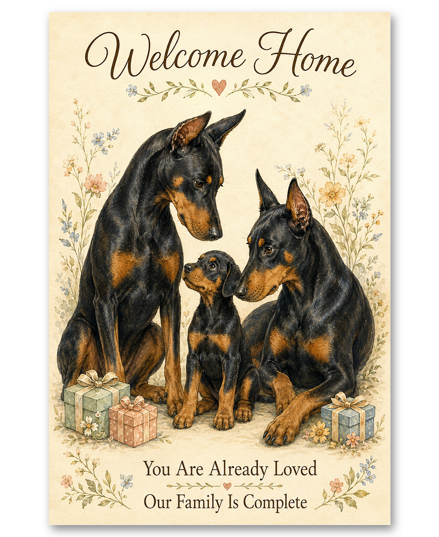 Doberman Pinschers - Welcome Home - Family is Complete - New Puppy Card