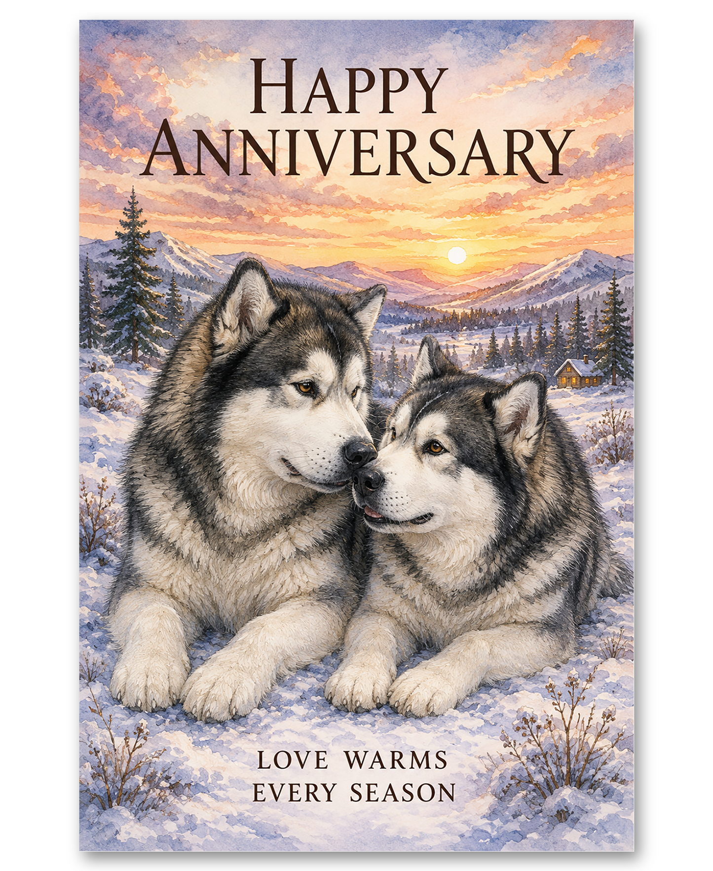 Malamutes - Love Warms Every Season - Anniversary Card