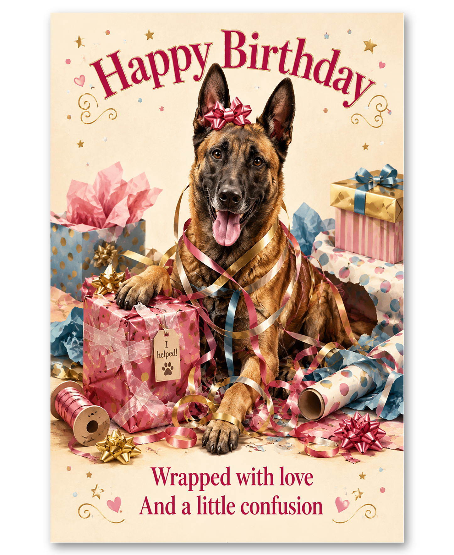 Belgian Malinois - Wrapped With Love Birthday Card