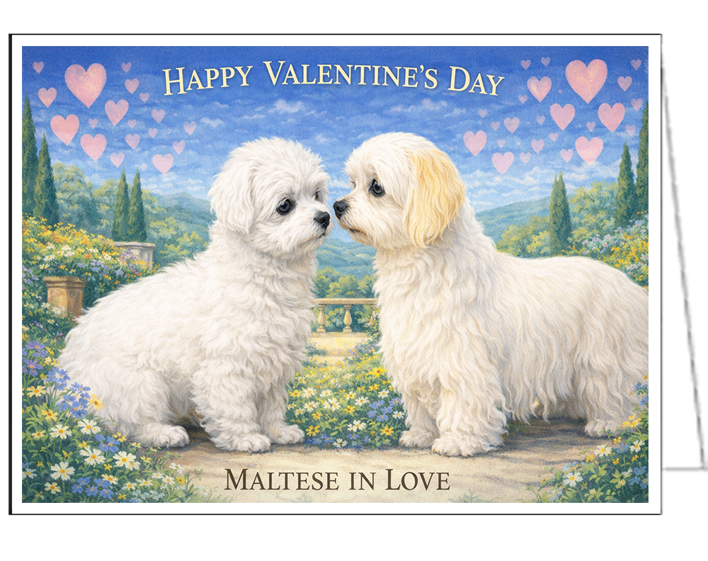 Maltese In Love - Single Valentine Card
