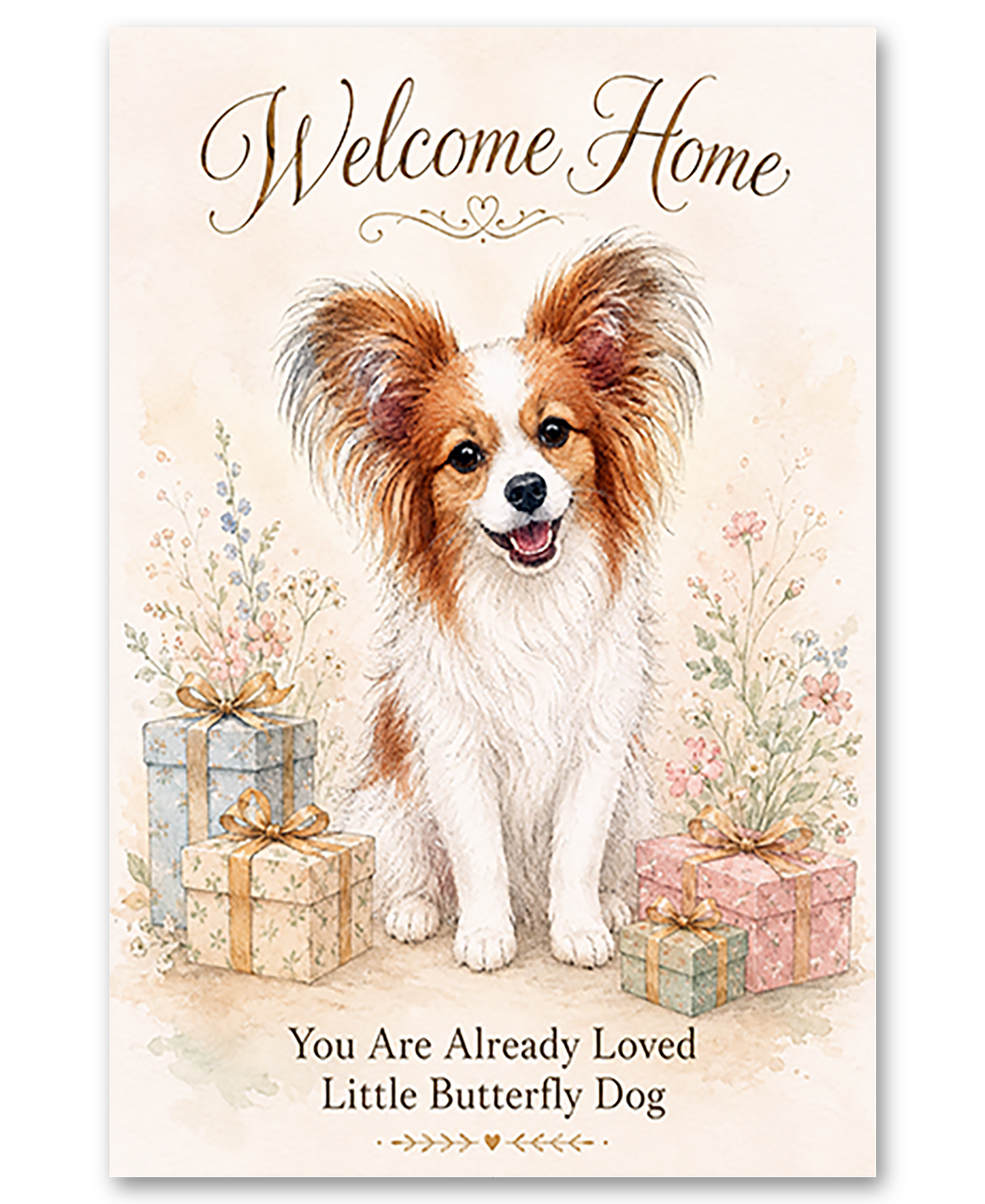 Papillon - Welcome Home Little Butterfly Dog - New Puppy Card