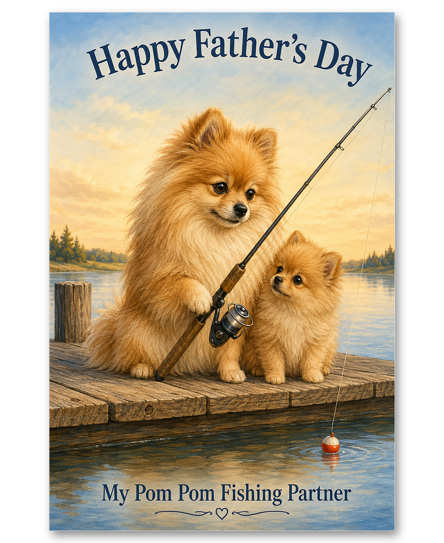 Pomeranians - Dock Fishing - Father's Day Card