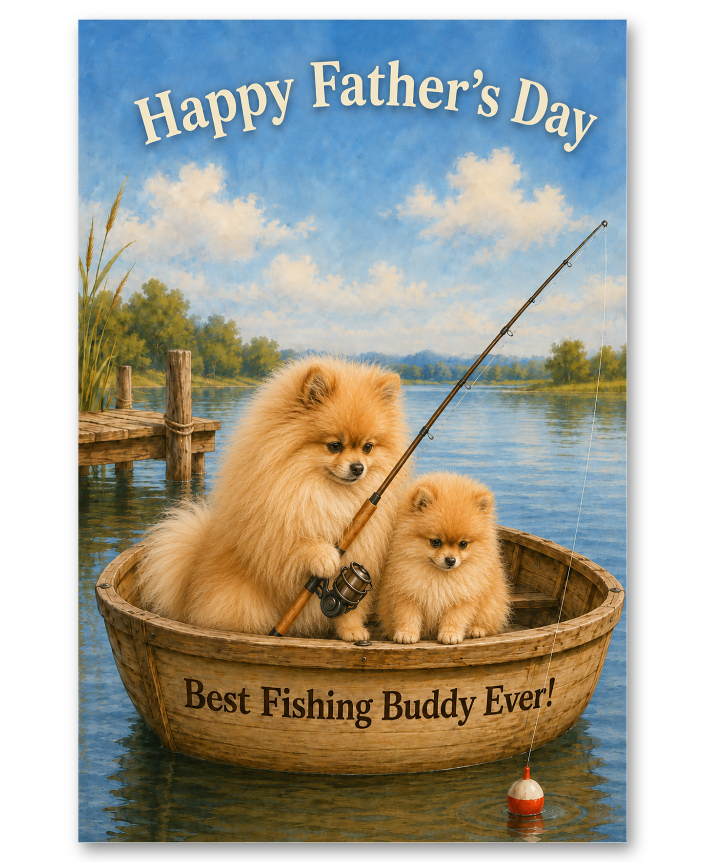 Pomeranians - Boat Fishing - Father's Day Card