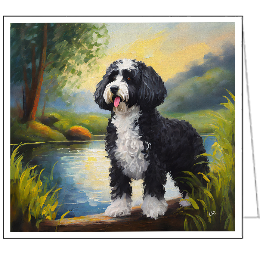 Portuguese Water Dog Notecards - Set of Six. 5.25 x 5.25 inches