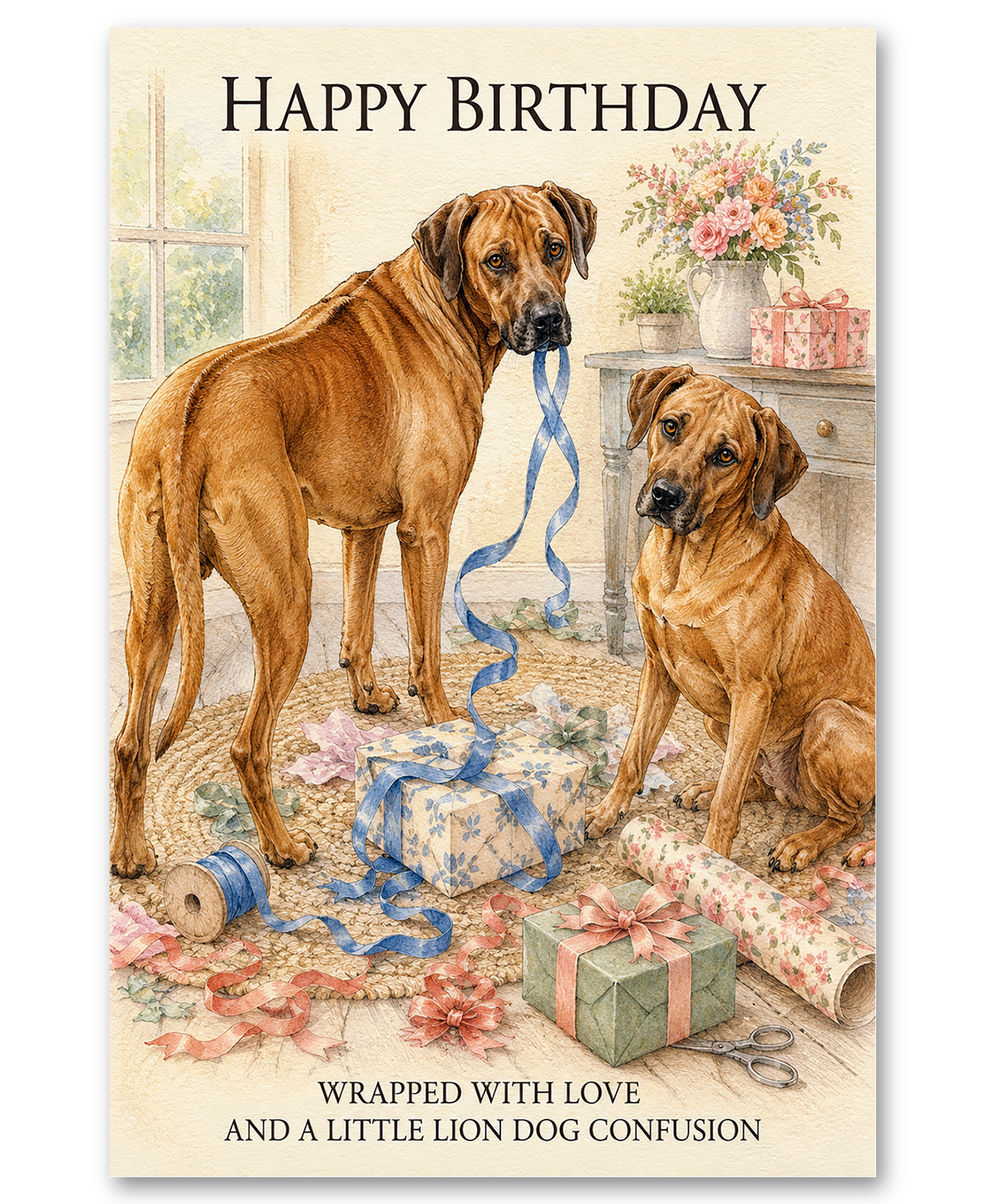 Rhodesian Ridgebacks - Wrapped With Love - Birthday Card