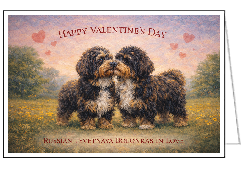 Russian Tsvetnaya Bolonka Single Valentine Card with Envelope